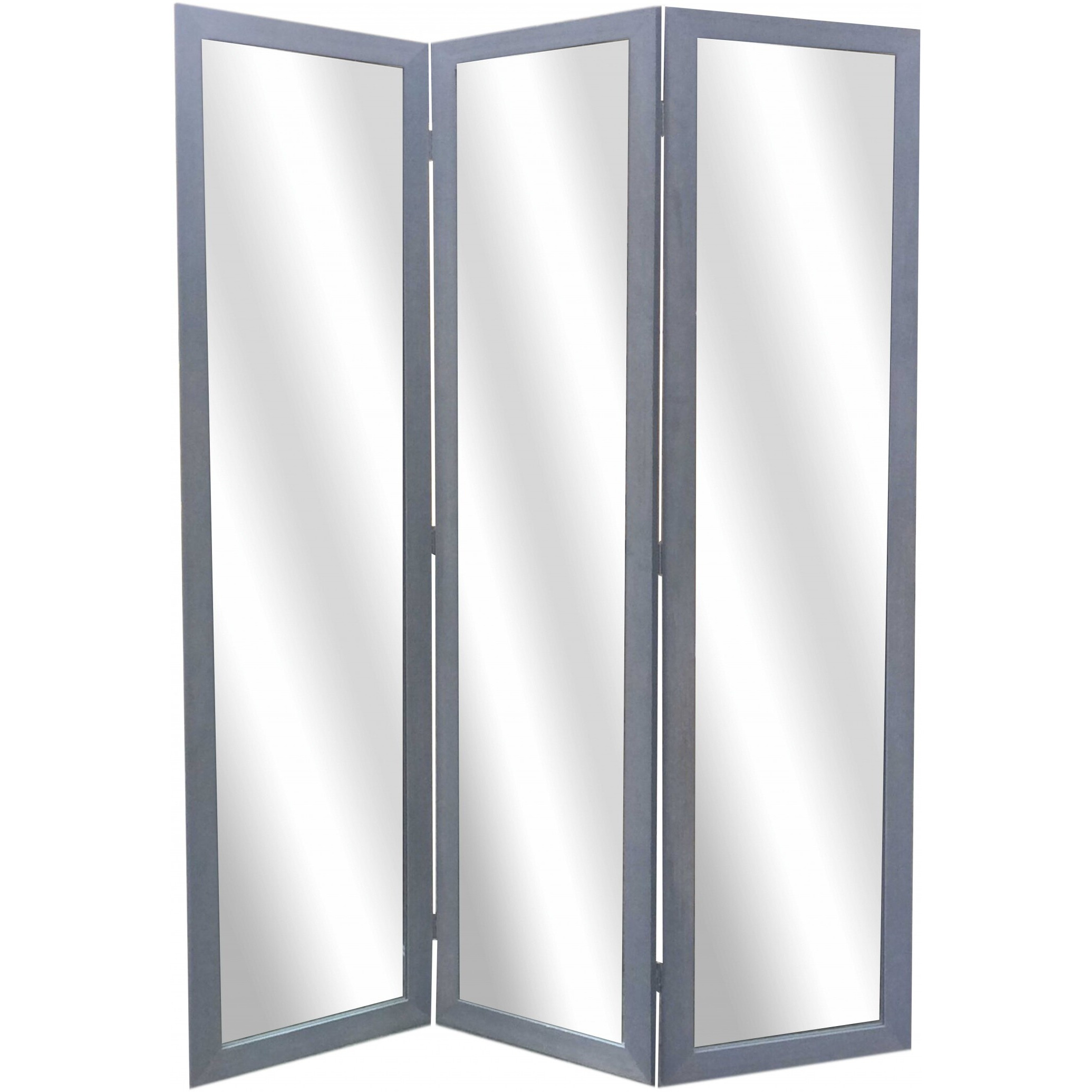 1 X 50 X 69 Gray Glass & Wood Mirror  Screen