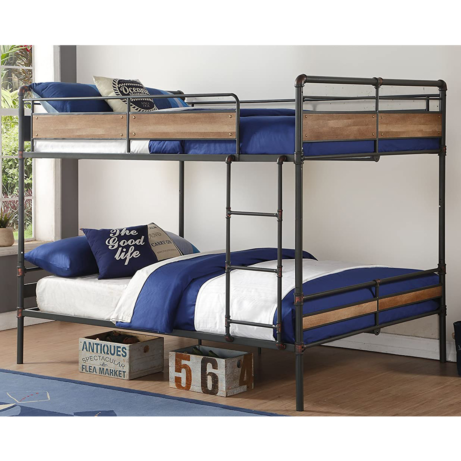 83"" X 65"" X 68"" Sandy Black  Dark Bronze Handbrushed Queen Over Queen Bunk Bed