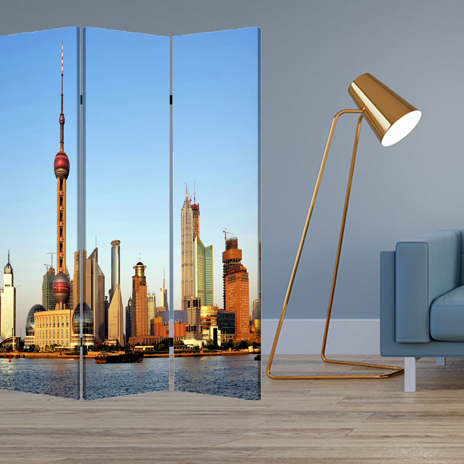 1"" X 48"" X 72"" Multi Color Wood Canvas China  Screen