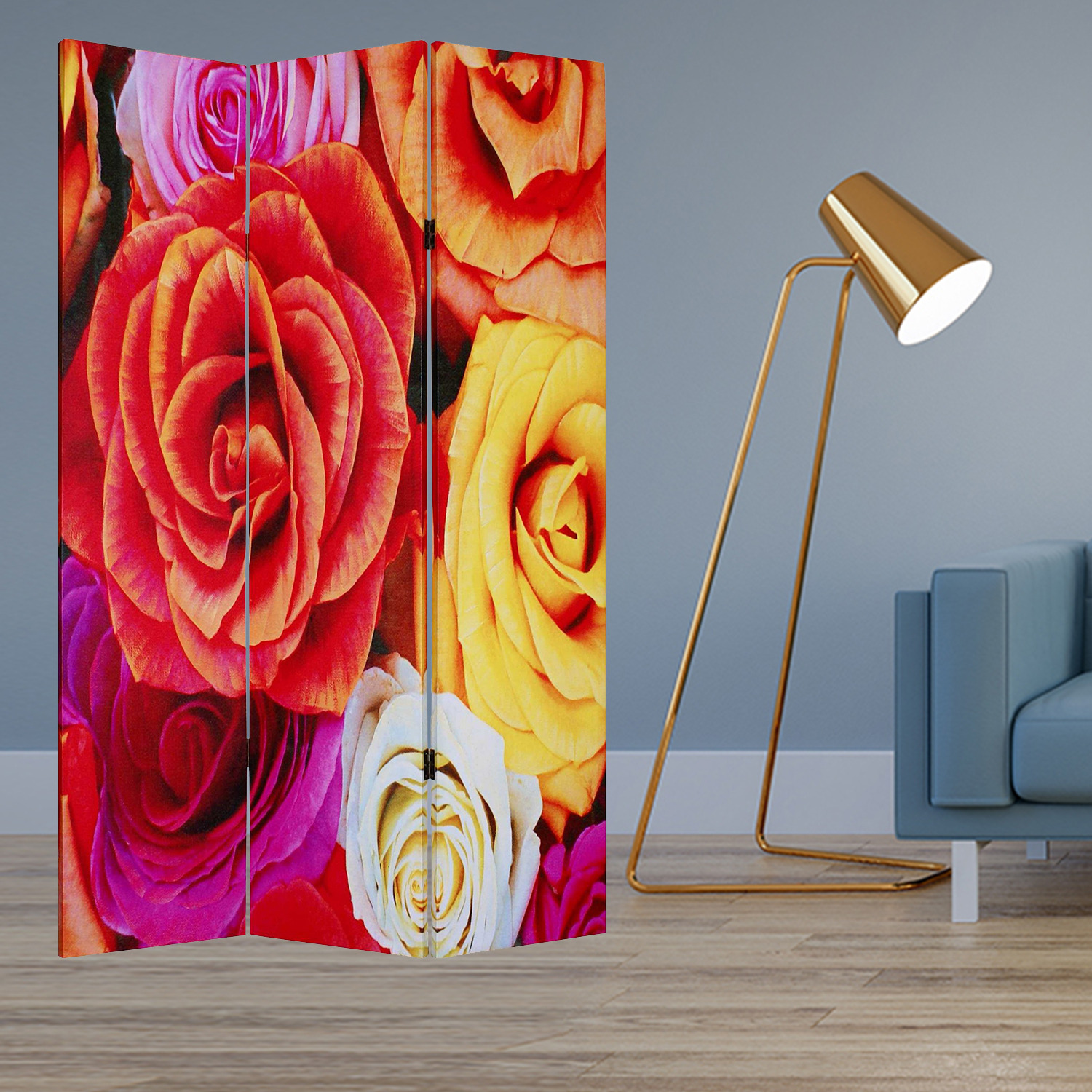 1 X 48 X 72 Multi Color Wood Canvas Daisy And Rose  Screen