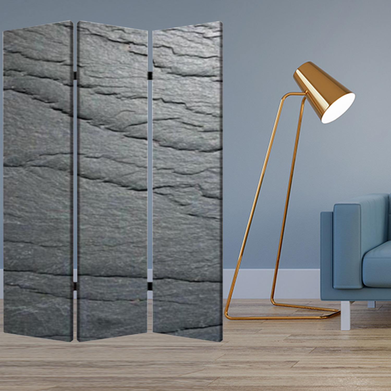 1"" X 48"" X 72"" Multi Color Wood Canvas Black Slate  Screen