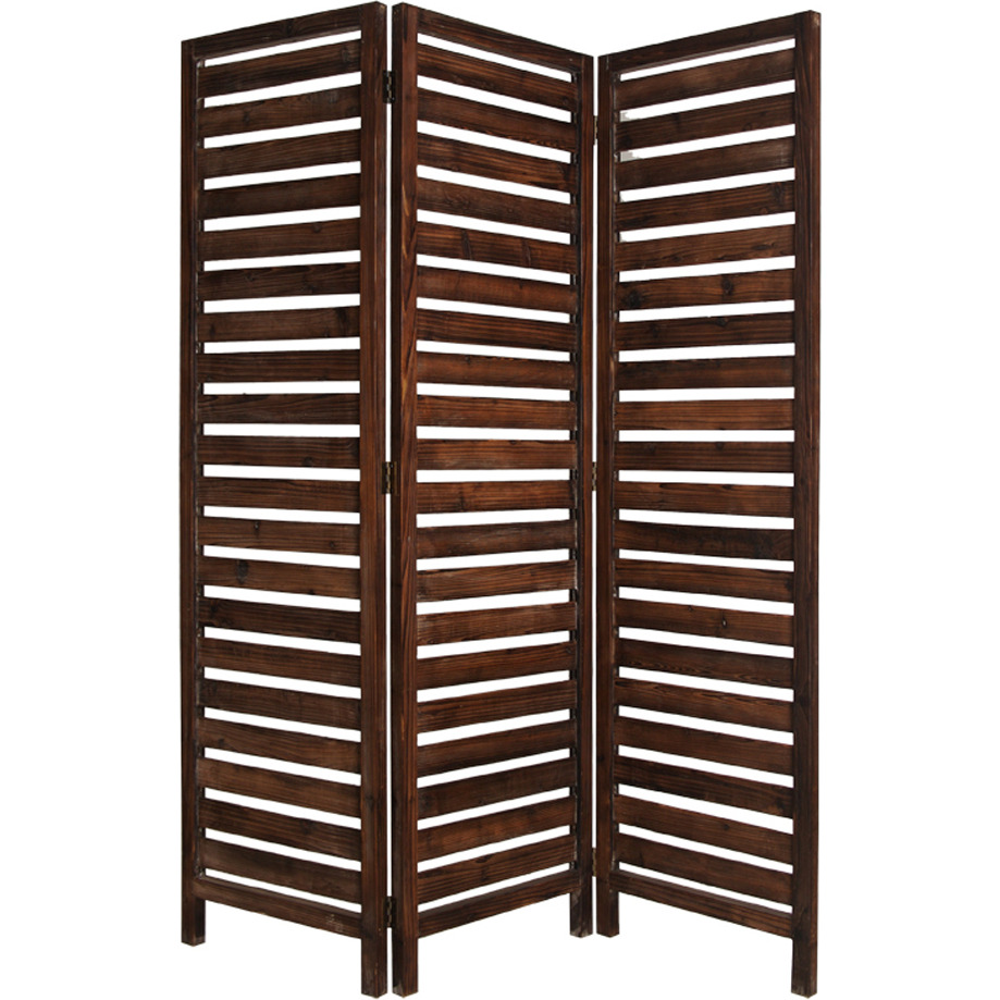 1"" X 63"" X 72"" Brown 3 Panel Solid Wood Fortress  Screen
