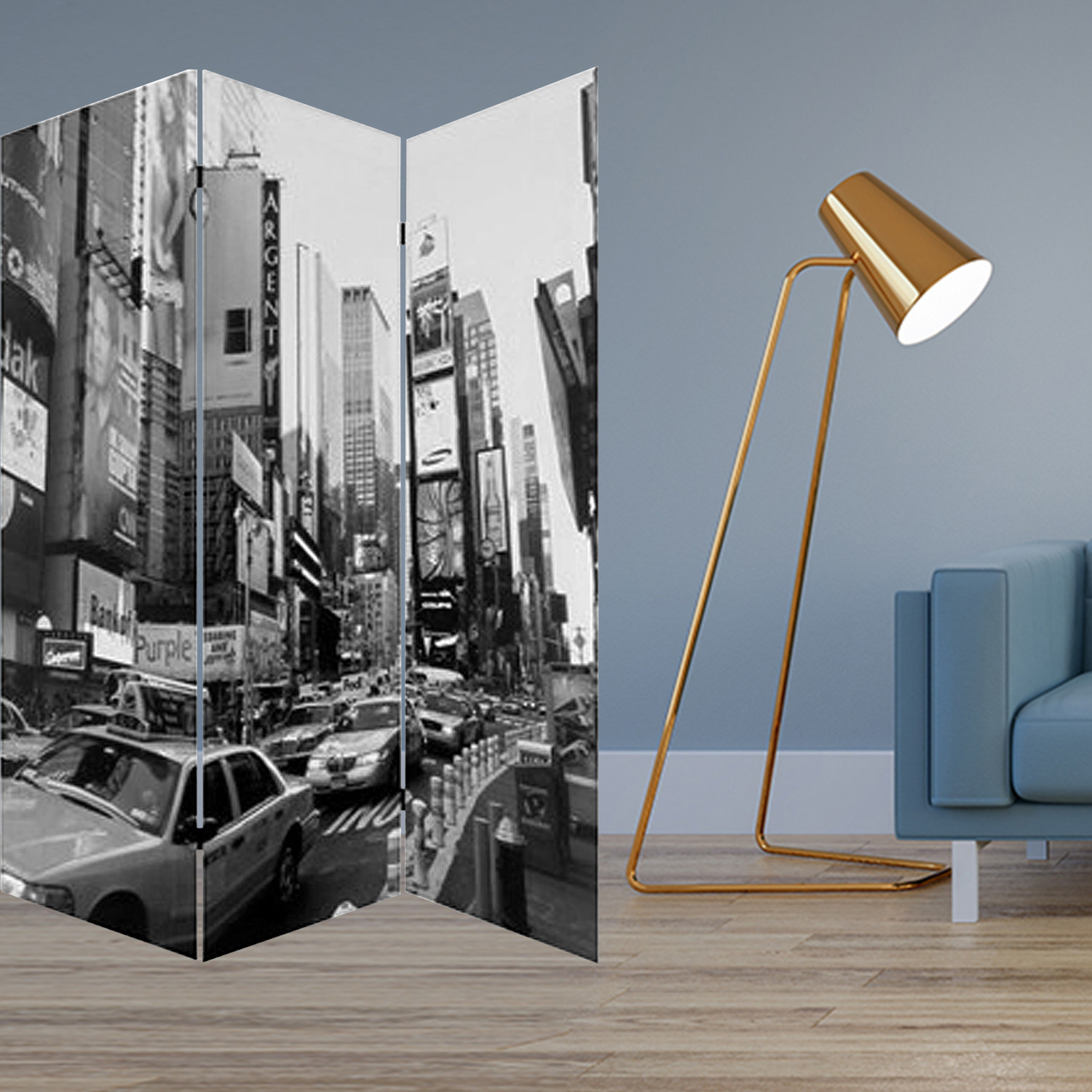 1 X 48 X 72 Multi Color Wood Canvas New York City  Screen