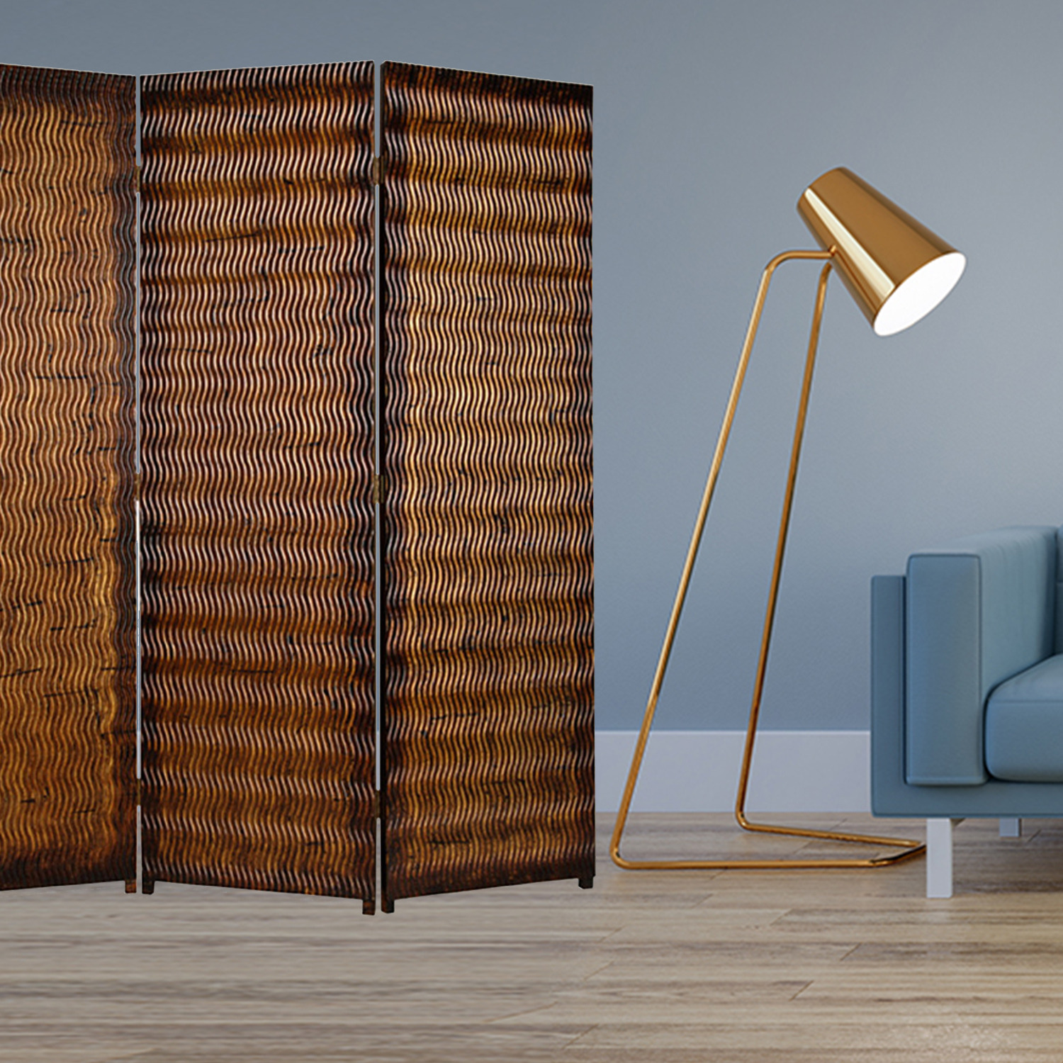 1"" X 63"" X 72"" Brown Wood 3 Panel  Screen