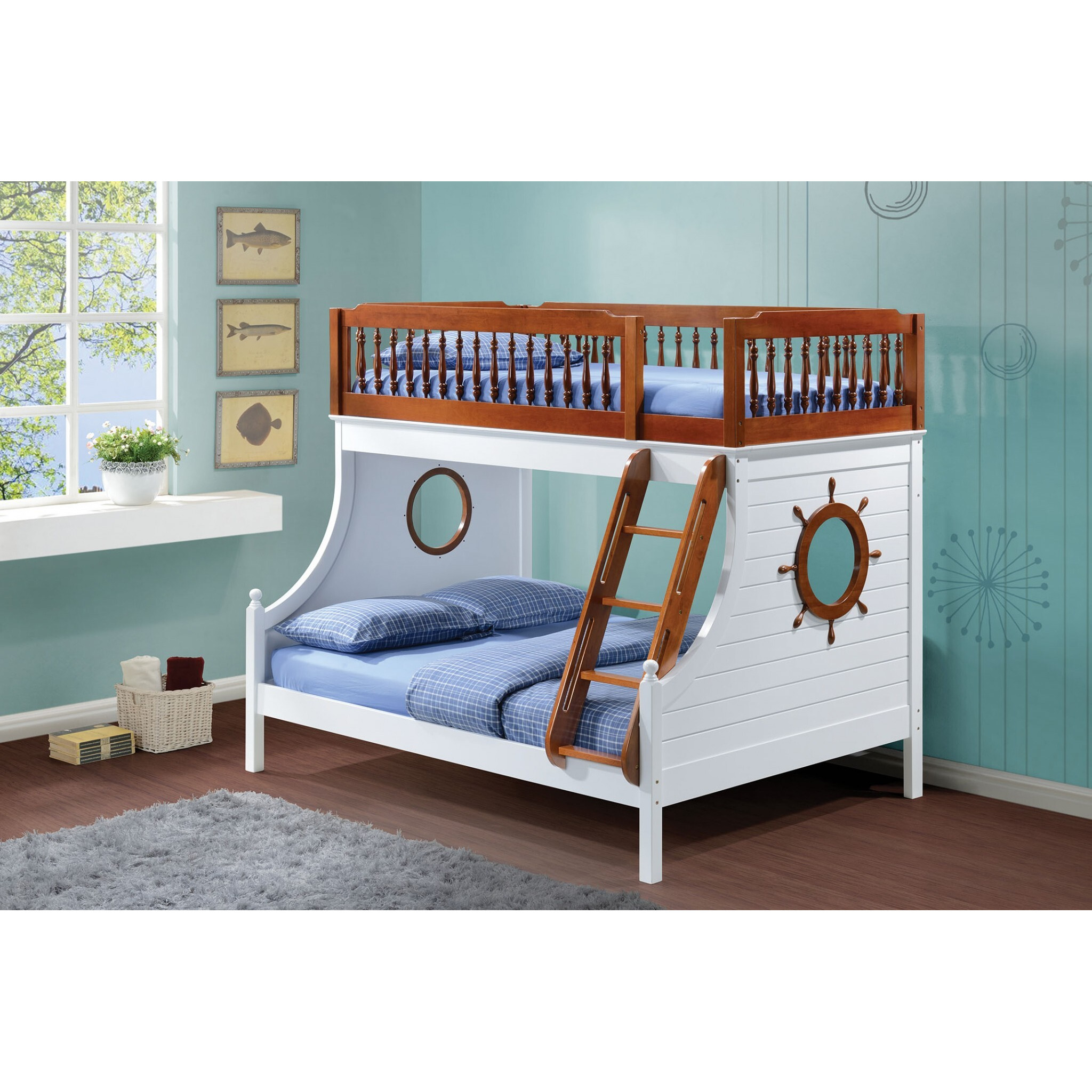 80"" X 58"" X 69"" Twin Over Full Oak And White Bunk Bed