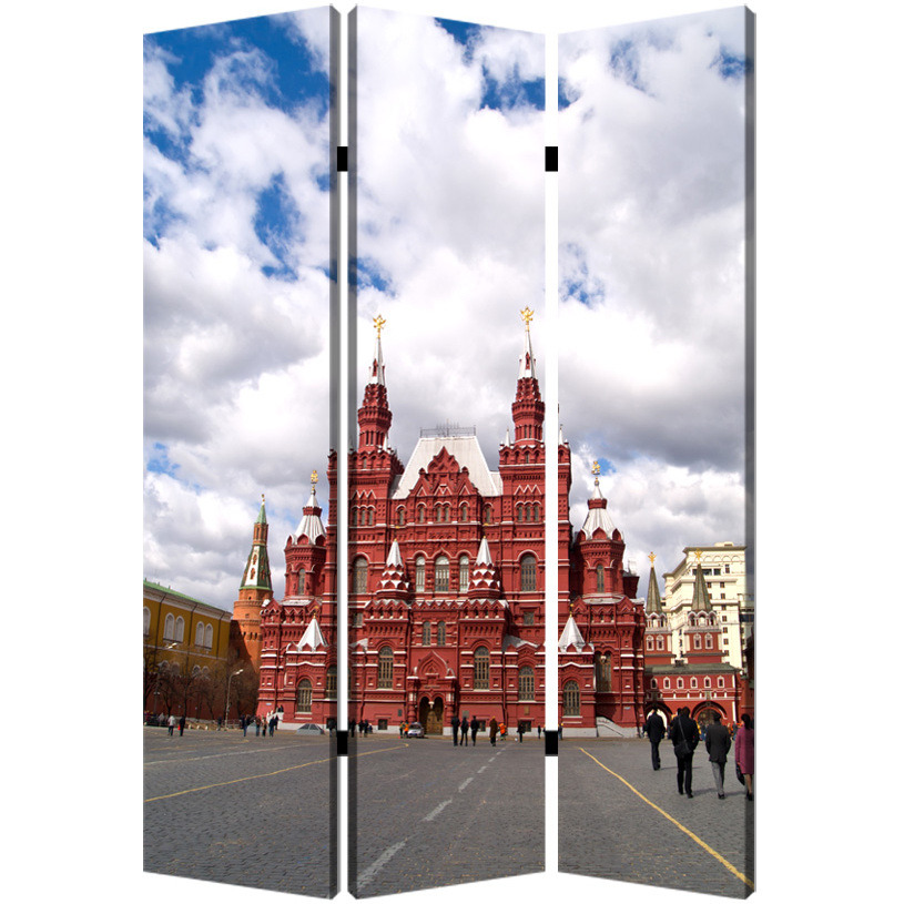 1"" X 48"" X 72"" Multi Color Wood Canvas Russia  Screen