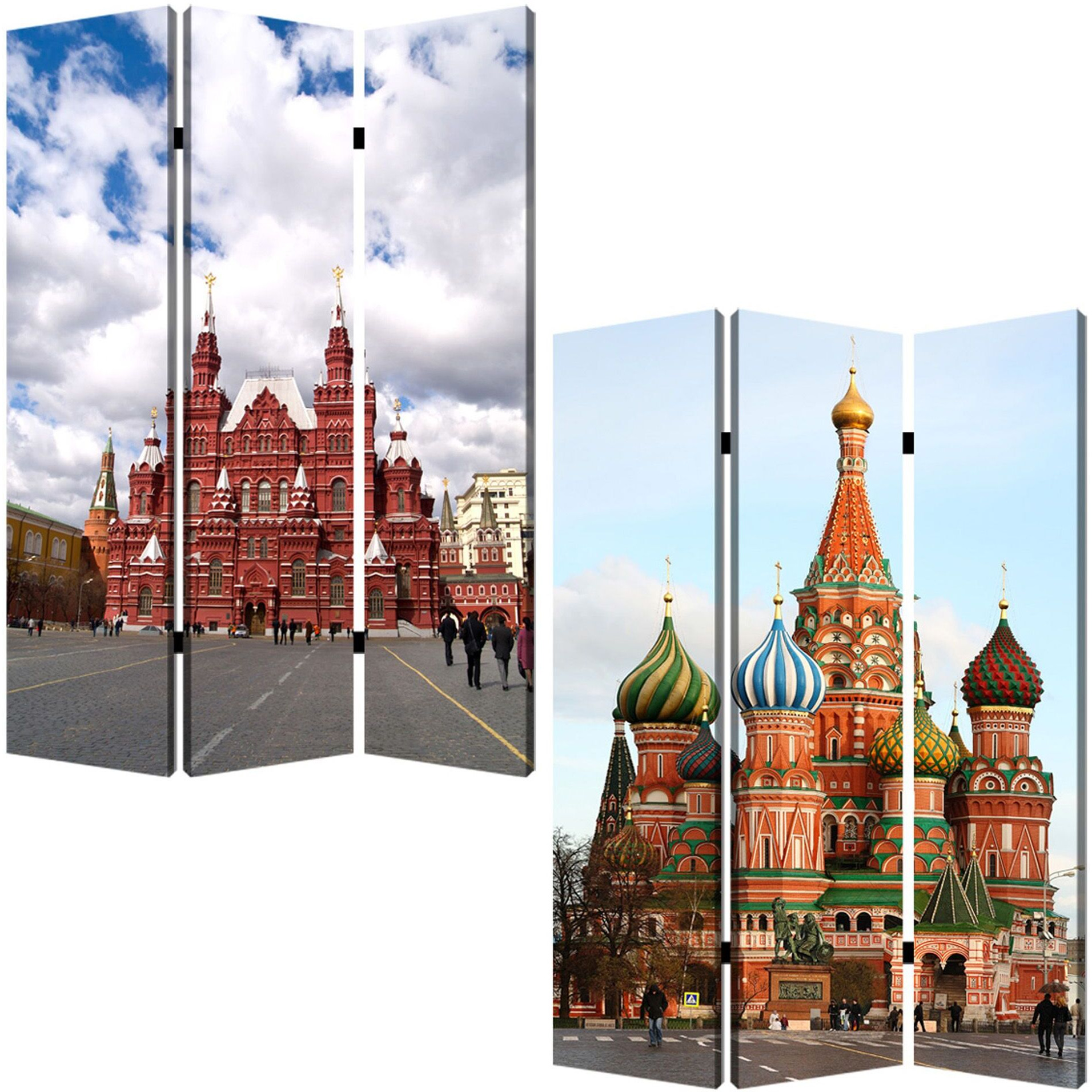 1"" X 48"" X 72"" Multi Color Wood Canvas Russia  Screen