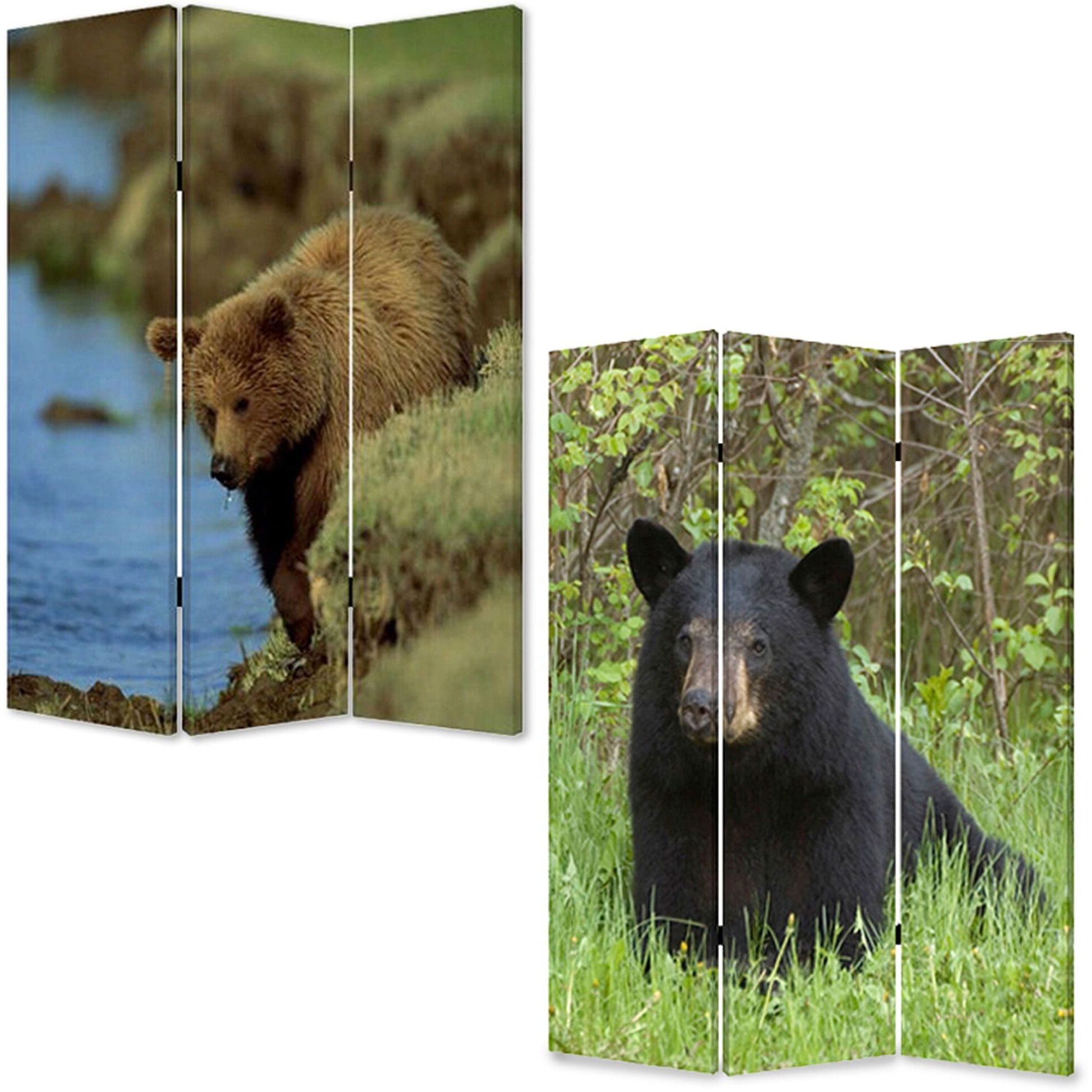1"" X 48"" X 72"" Multi Color Wood Canvas Bear  Screen