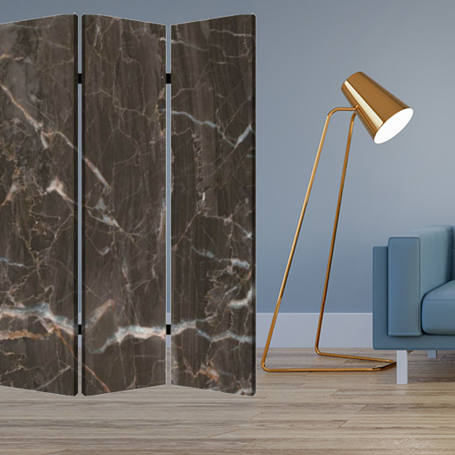 1"" X 48"" X 72"" Multi Color Wood Canvas Black Marble  Screen