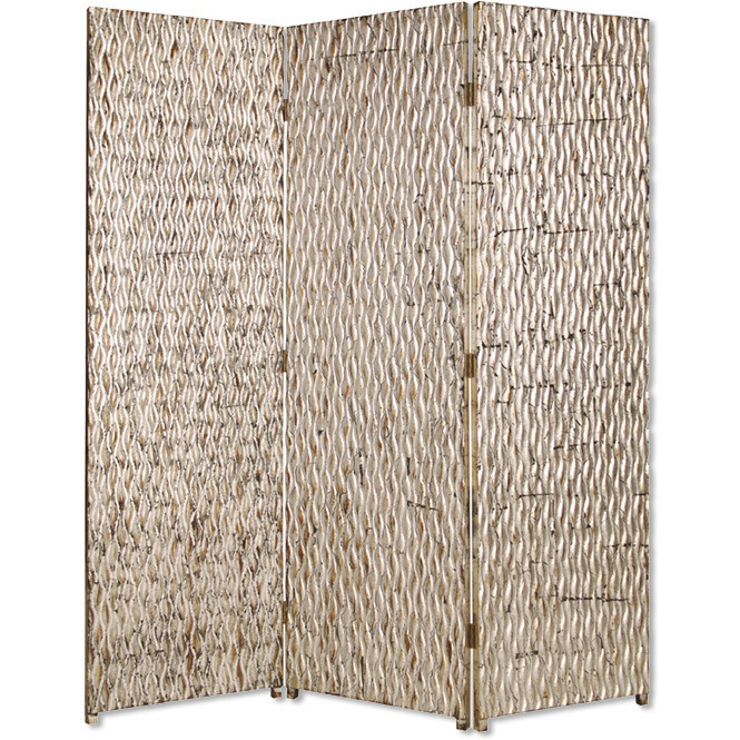 1"" X 63"" X 72"" Silver Wood 3 Panel  Screen