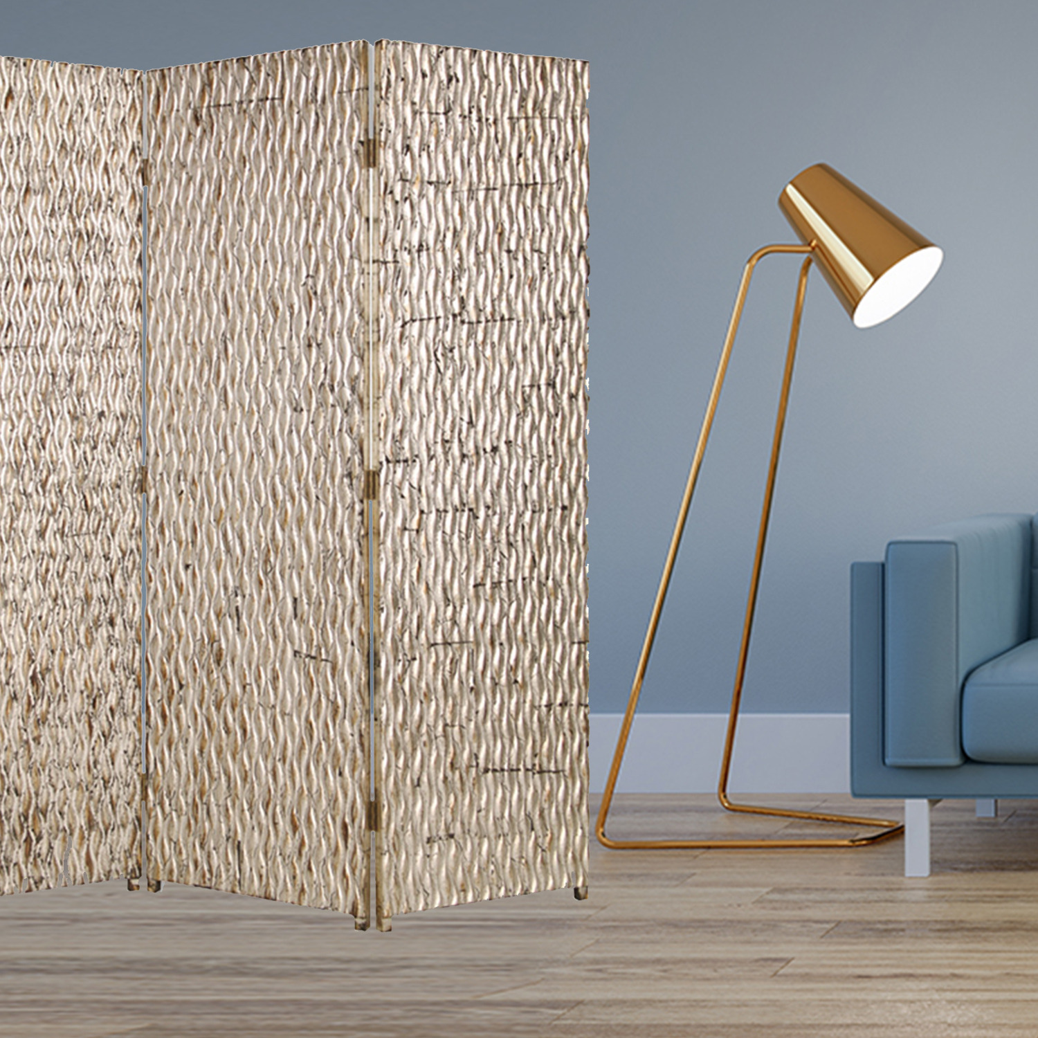 1"" X 63"" X 72"" Silver Wood 3 Panel  Screen