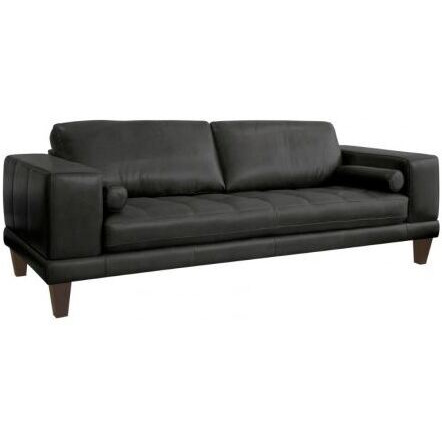 Wynne Contemporary Sofa In Genuine Black Leather With Brown Wood Legs