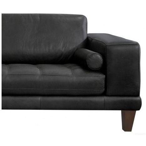 Wynne Contemporary Sofa In Genuine Black Leather With Brown Wood Legs