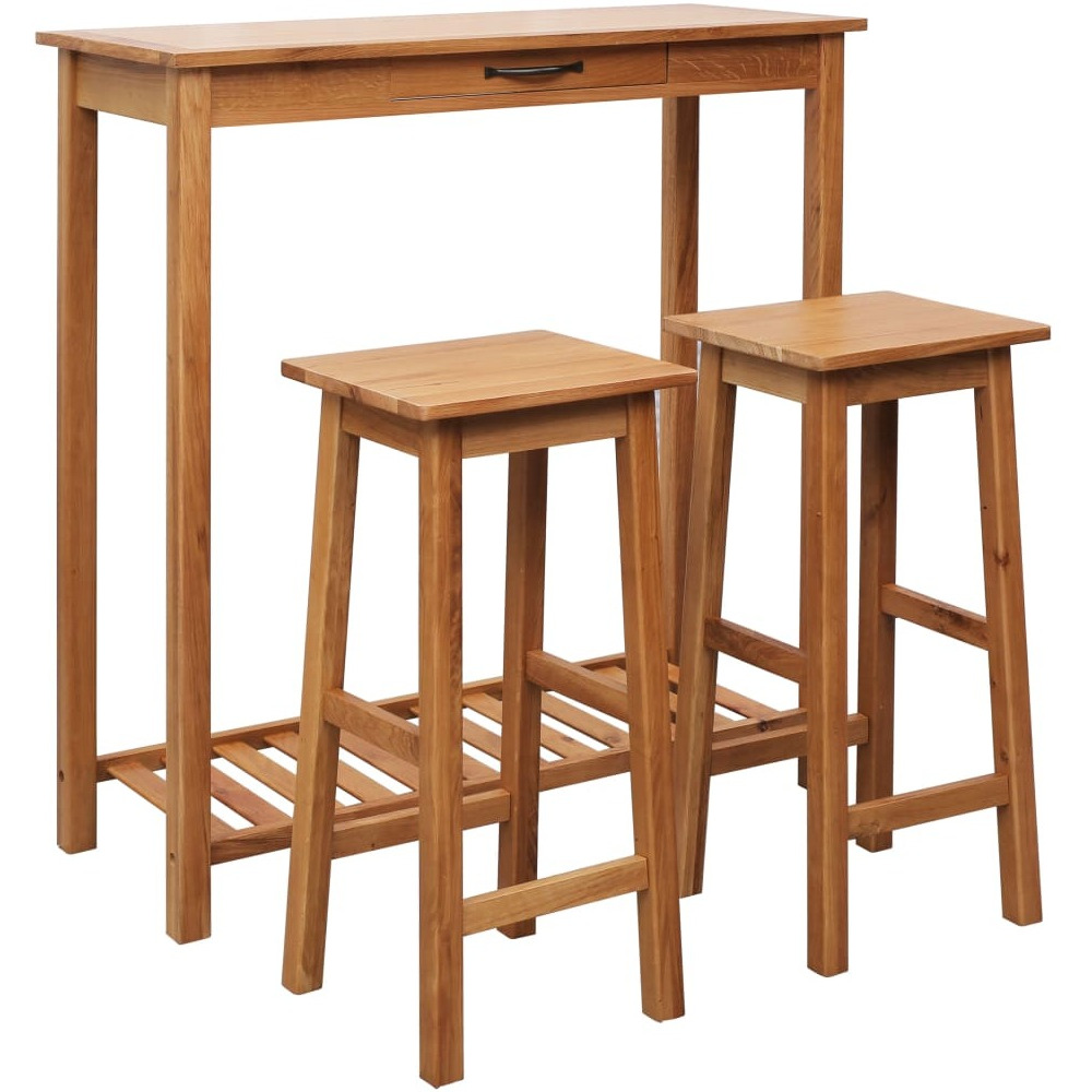 Vidaxl 3 Piece Bar Set Solid Oak Wood