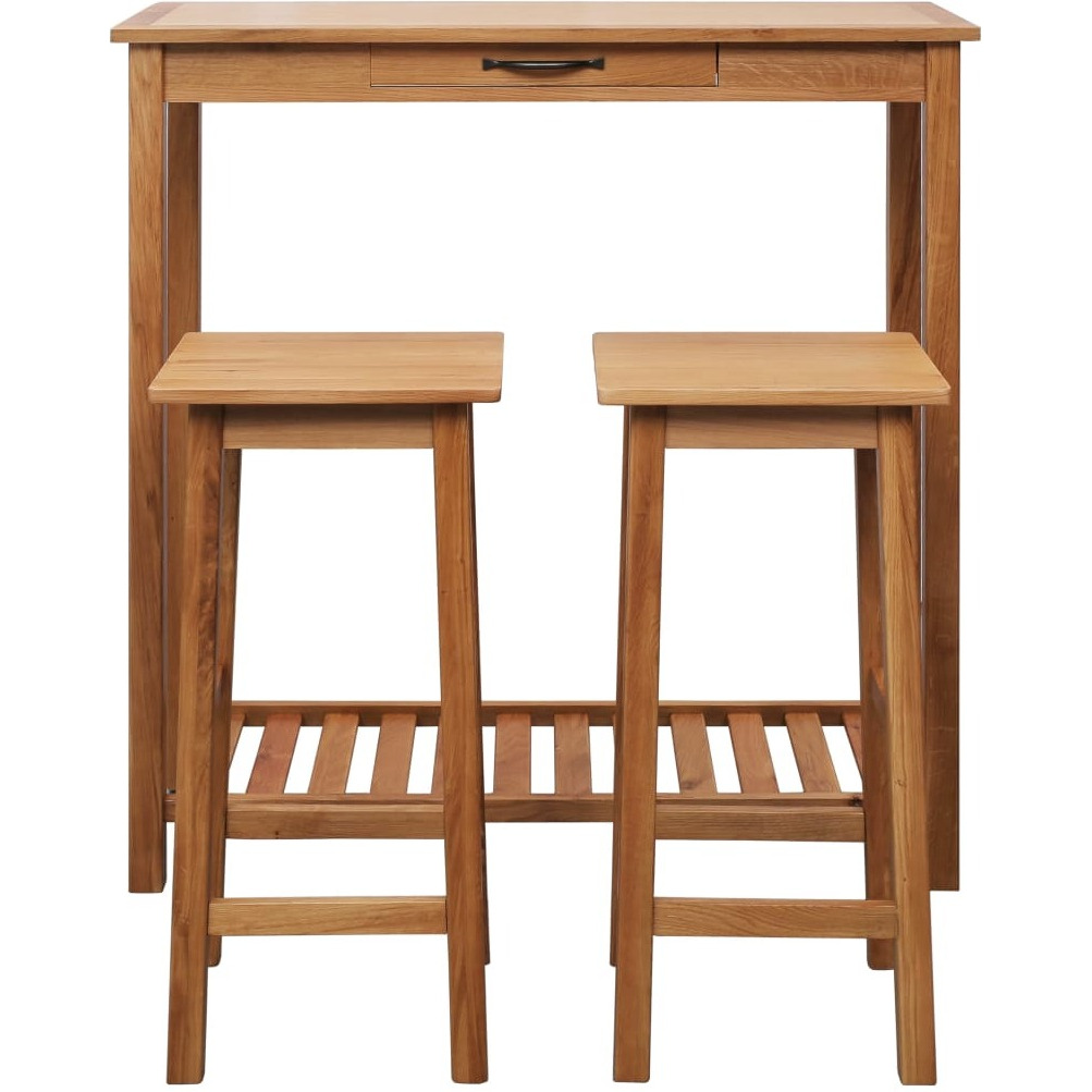 Vidaxl 3 Piece Bar Set Solid Oak Wood