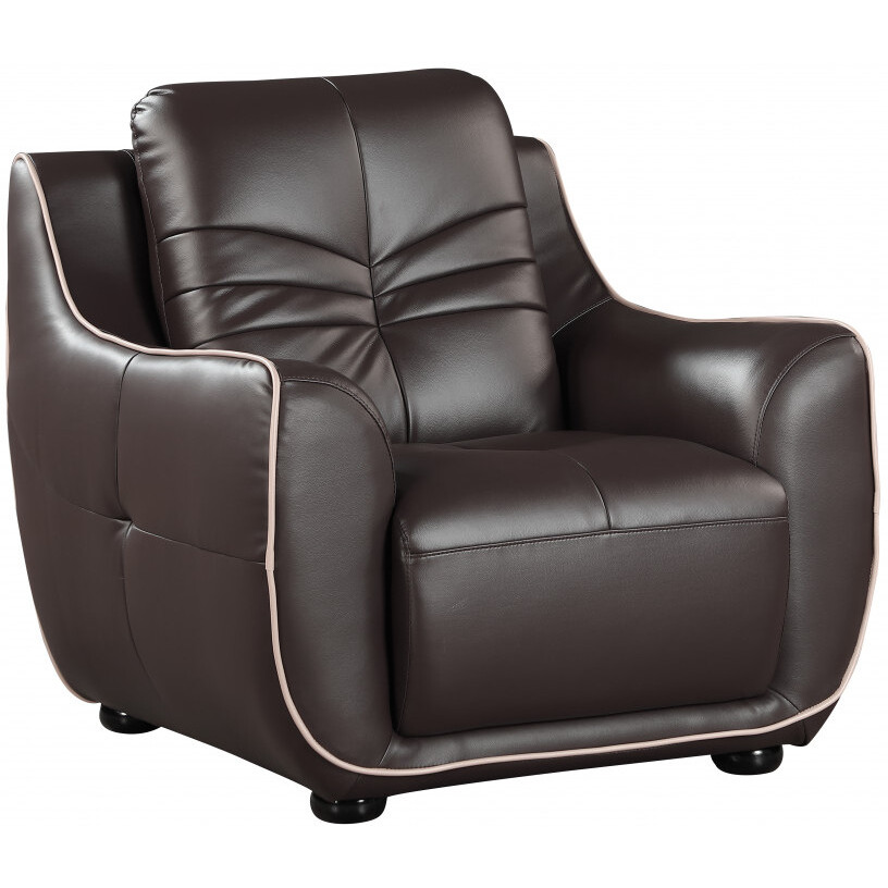 Leather Match Solid Color Flared Arms Club Chair Brown Legs