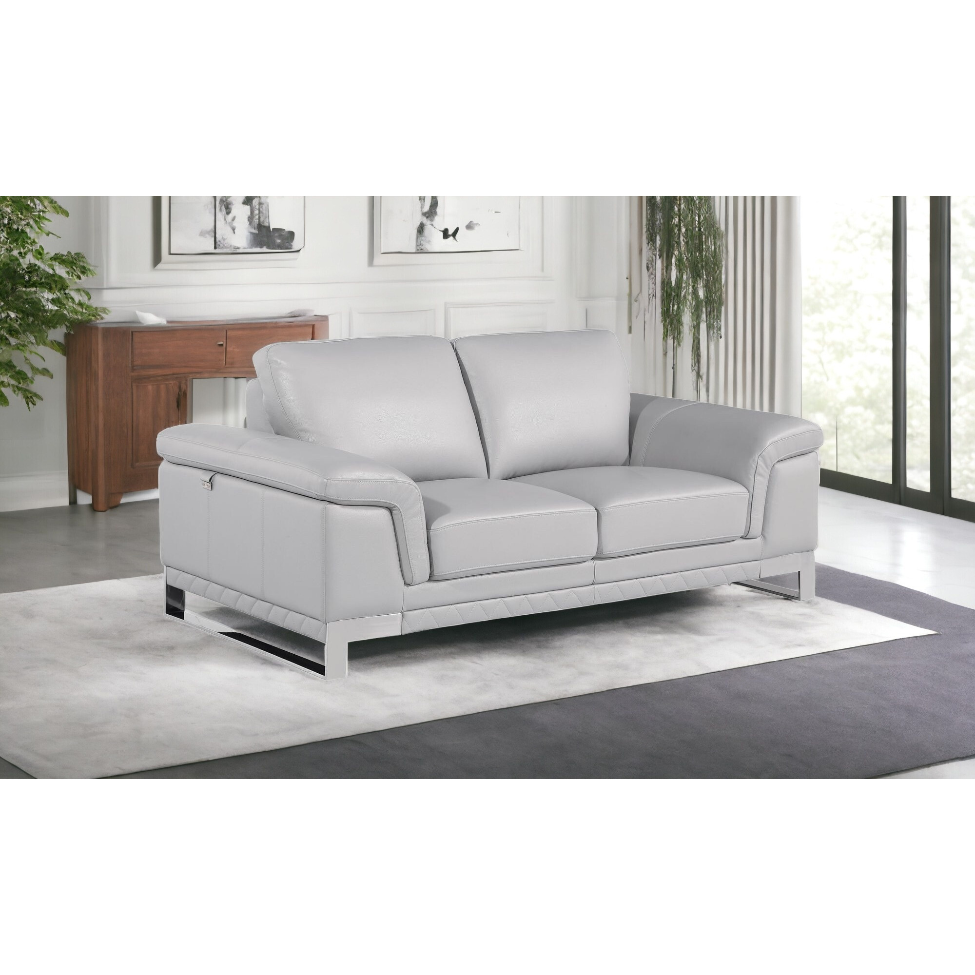 32"" Lovely Light Grey Leather Loveseat