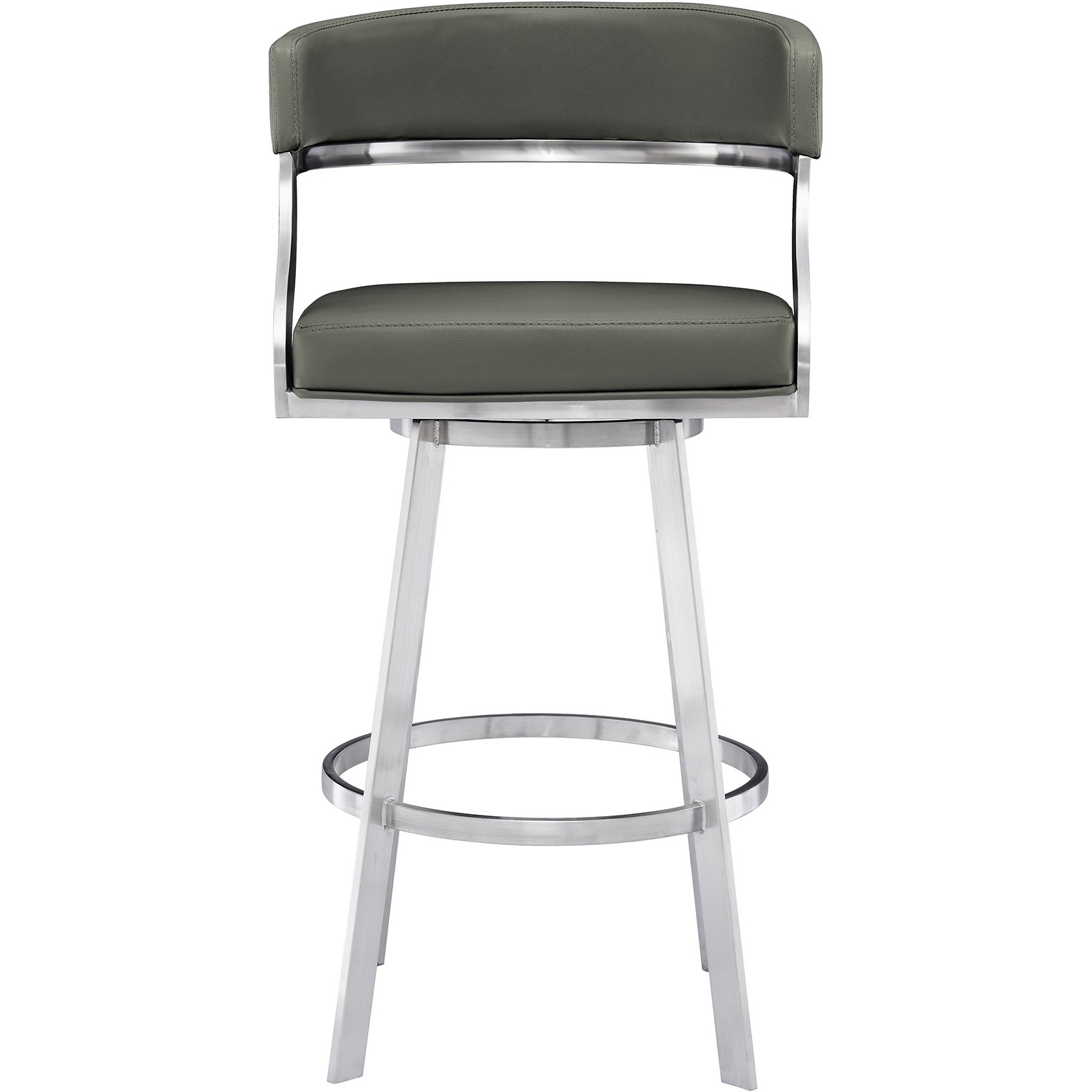 Saturn Contemporary 26"" Counter Height Barstool In Brushed Stainless Steel Finish And Grey Faux Leather