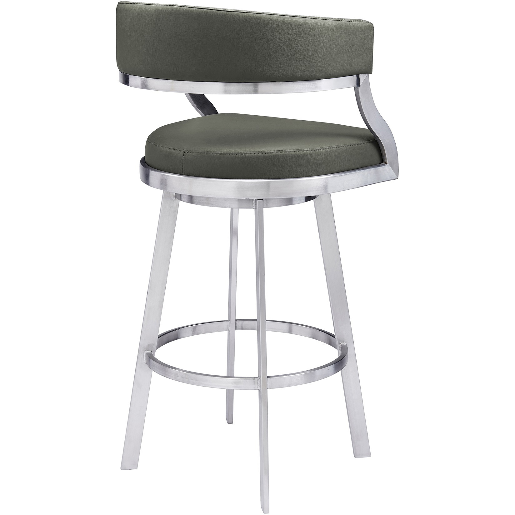 Saturn Contemporary 26"" Counter Height Barstool In Brushed Stainless Steel Finish And Grey Faux Leather