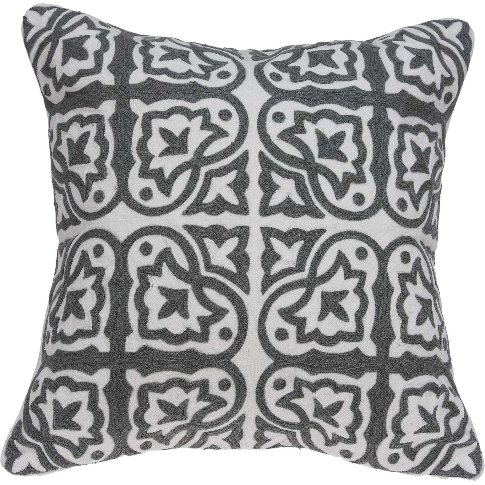 20"" X 7"" X 20"" Traditional Gray And White Cotton Pillow Cover With Poly Insert