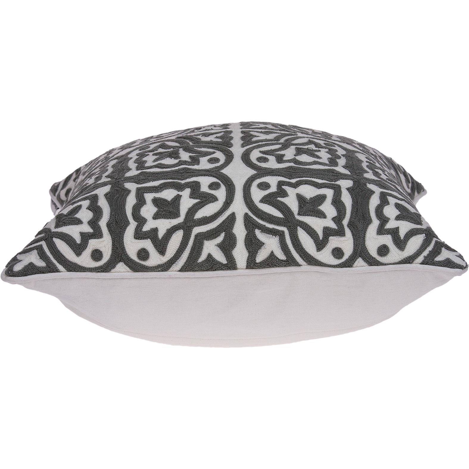 20"" X 7"" X 20"" Traditional Gray And White Cotton Pillow Cover With Poly Insert
