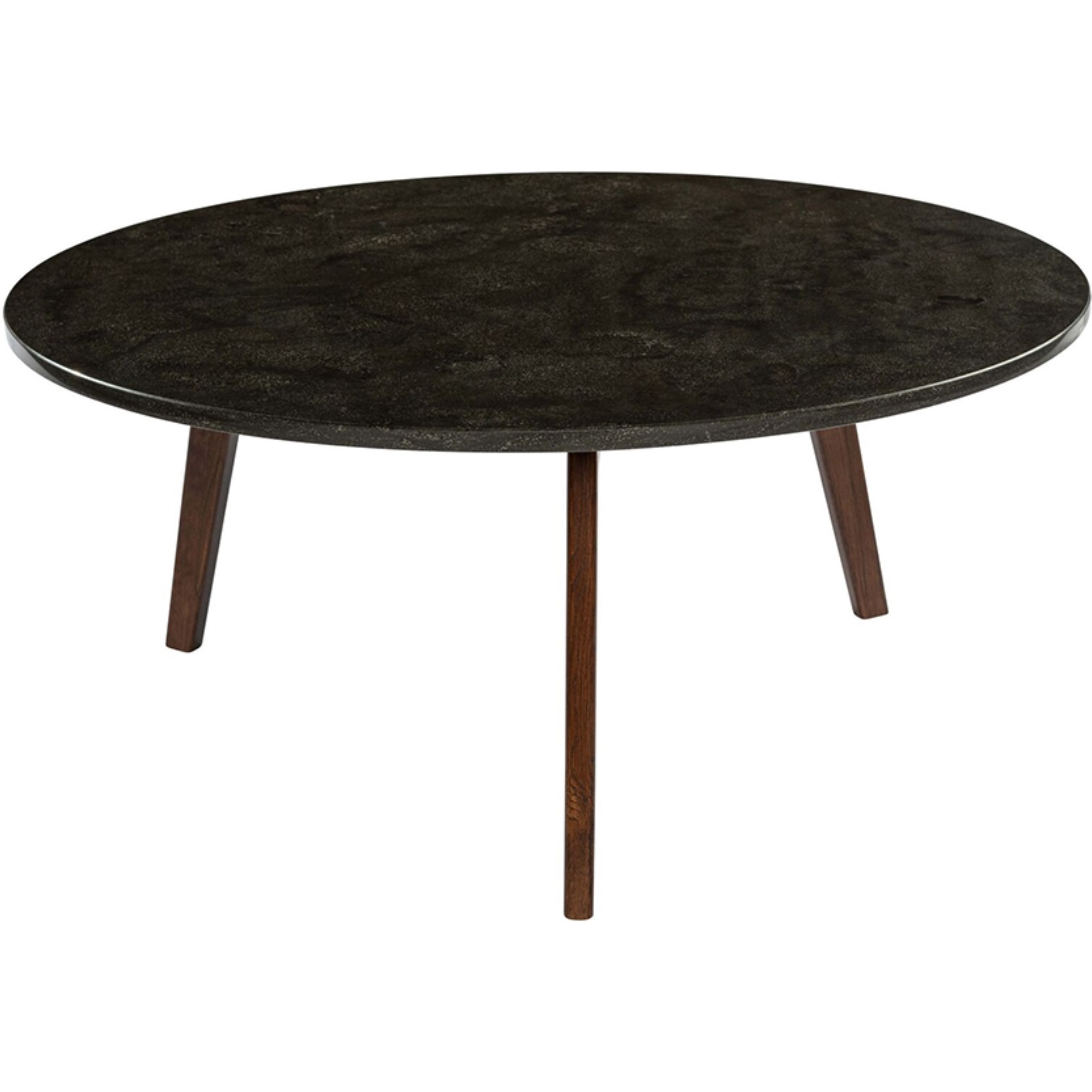 Stella 31"" Round Black Marble Coffee Table With Walnut Legs