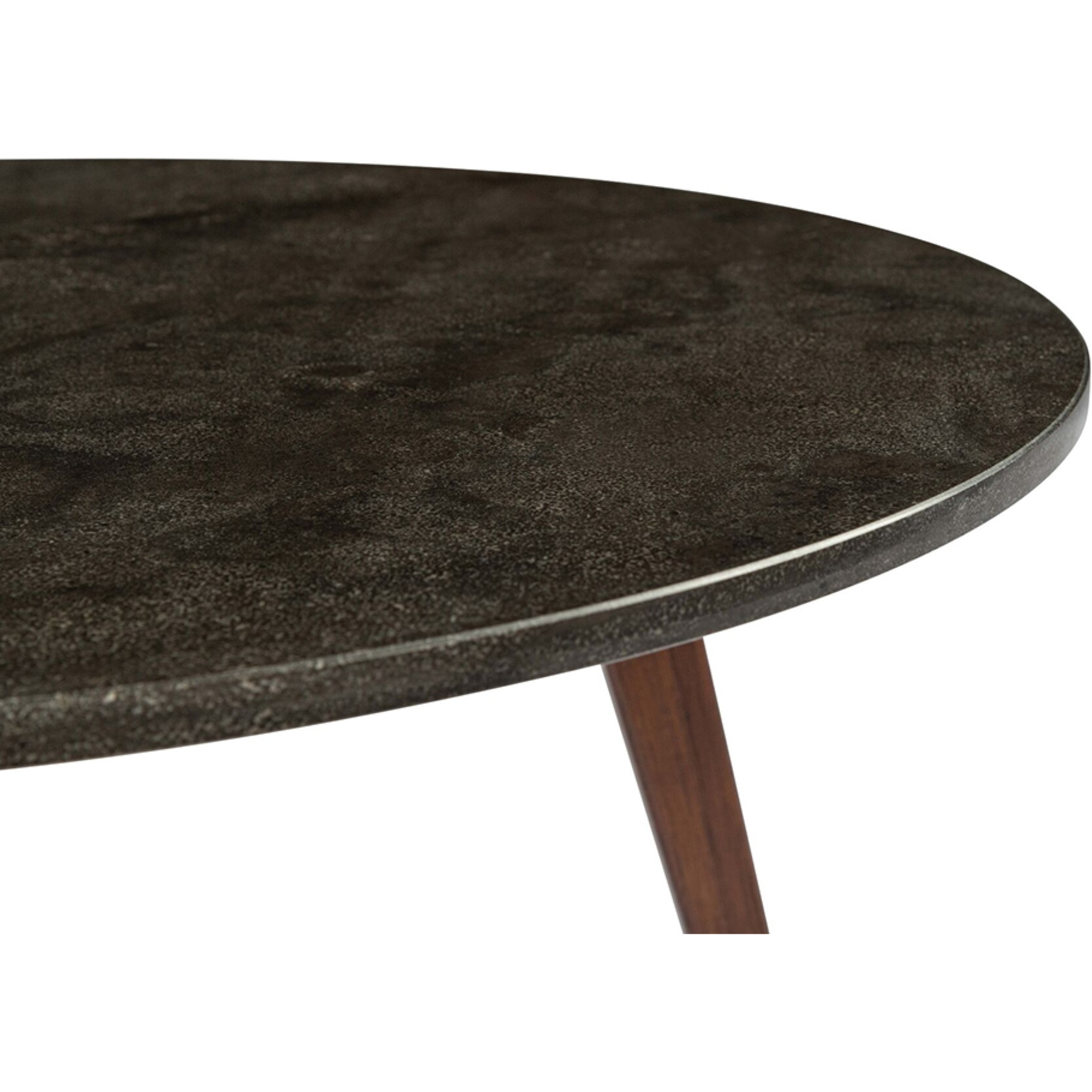 Stella 31"" Round Black Marble Coffee Table With Walnut Legs