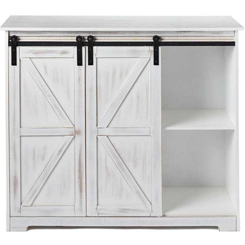 Barn Door-Style Buffet Cabinets - Antique White