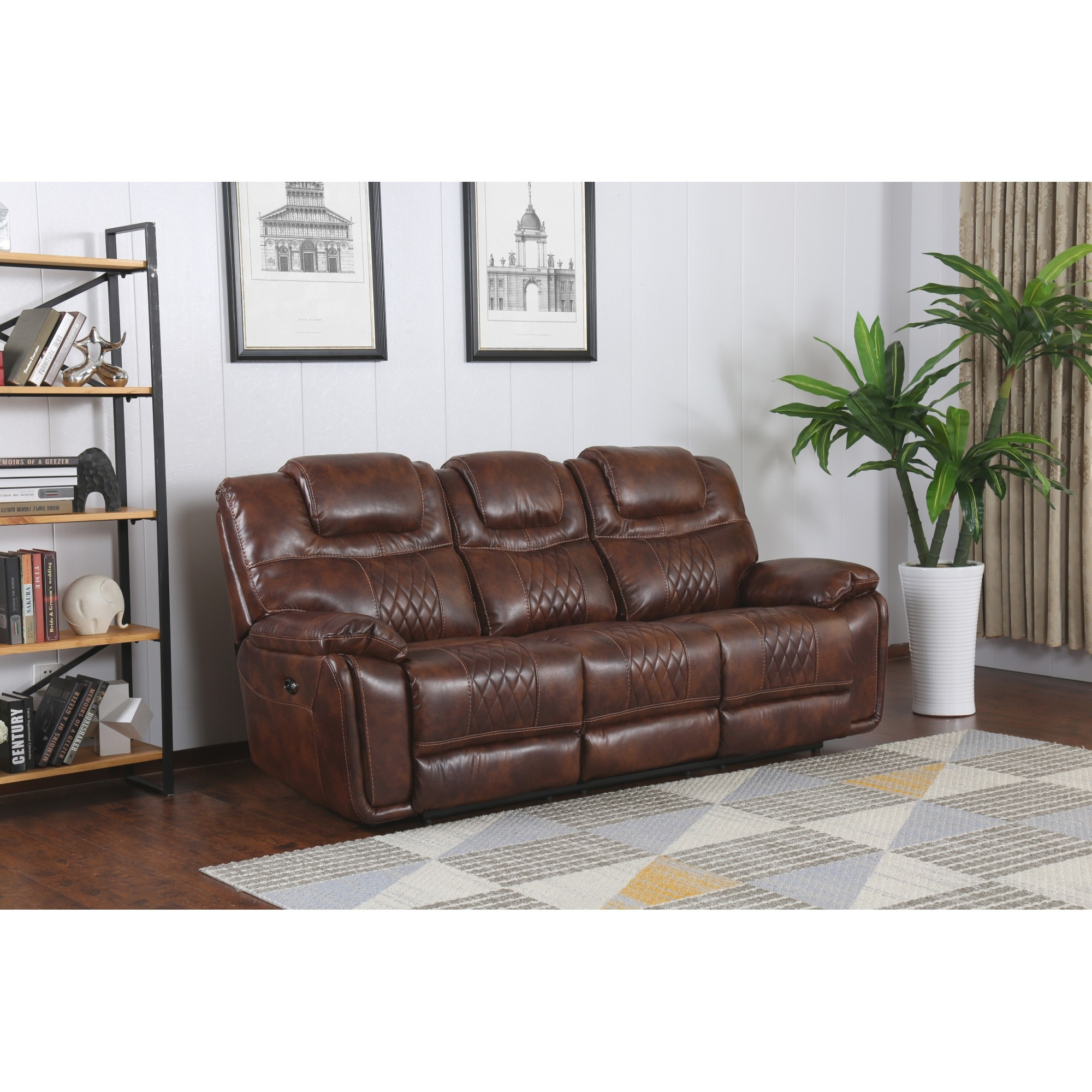 Sunset Trading Diamond Power Dual Reclining Sofa |Brown Leather Gel