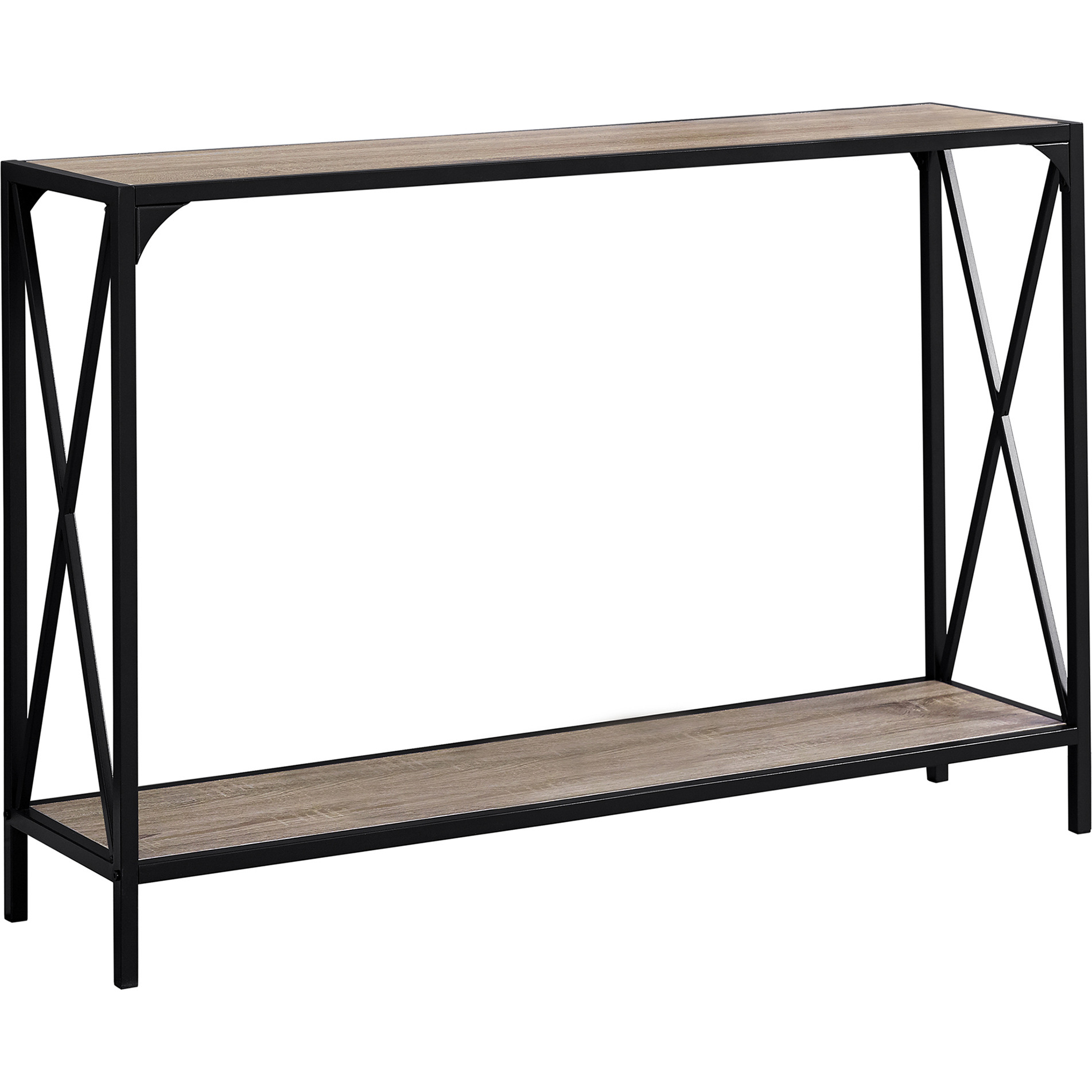 12"" X 48"" X 32"" Dark Taupe Finish  And Black Metal Accent Table
