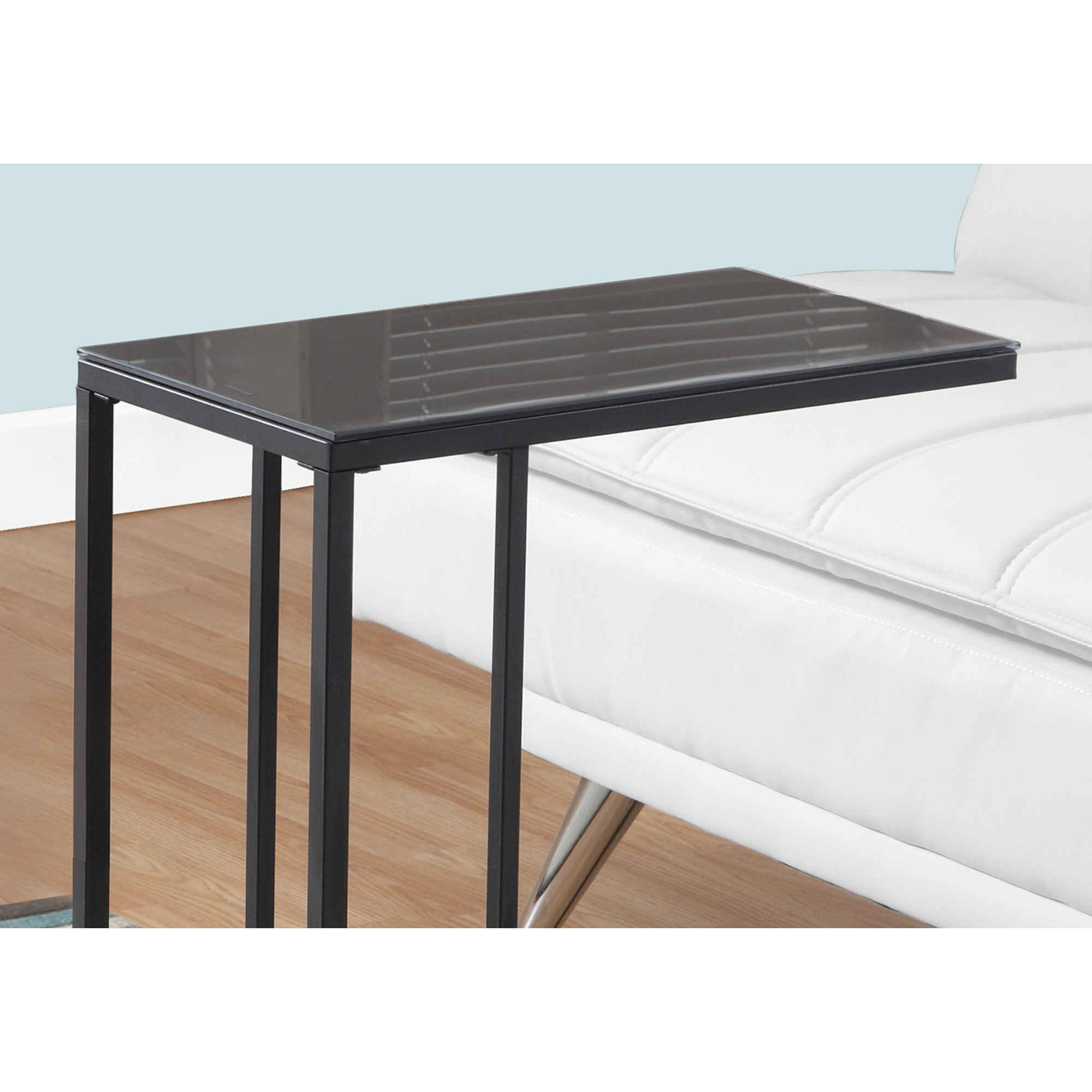 18.25"" X 10.25"" X 24"" Black Metal Tempered Glass Accent Table