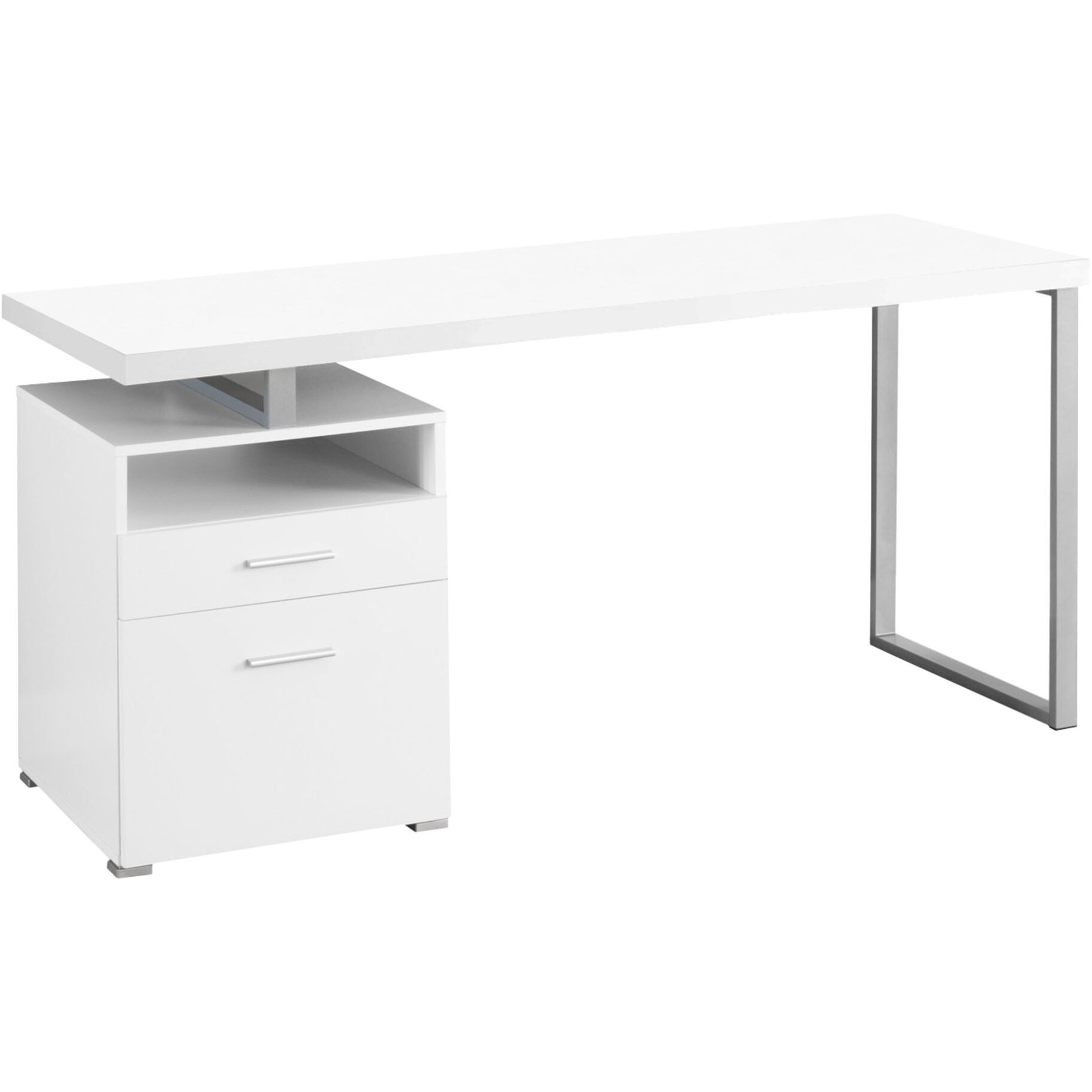 30"" White Particle Board And Silver Metal Computer Desk