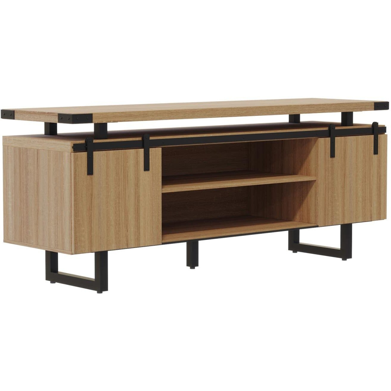 Mirella Low Wall Cabinet Wood Doors Sand Dune