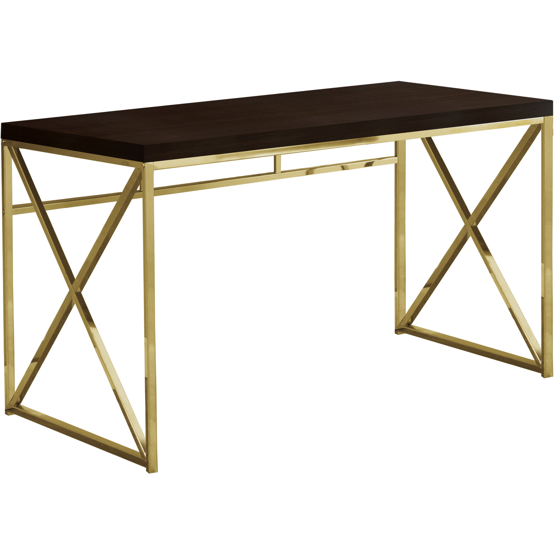 Modern Gold And Walnut Finish Computer Desk