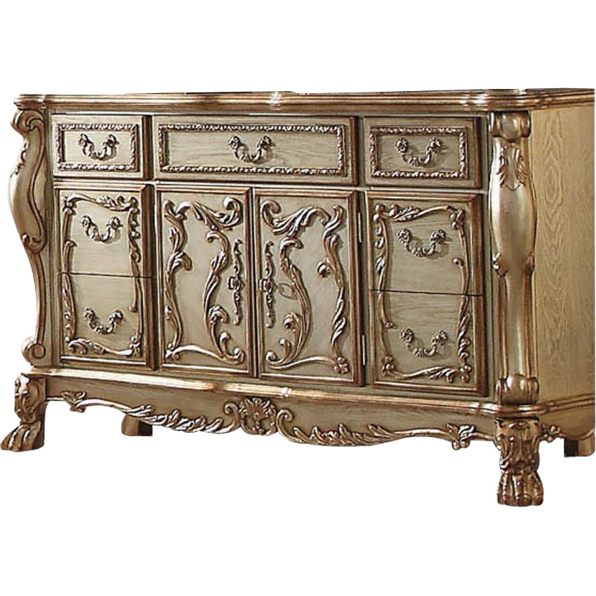 20"" X 66"" X 38"" Gold Patina Bone Wood Poly Resin Dresserserver