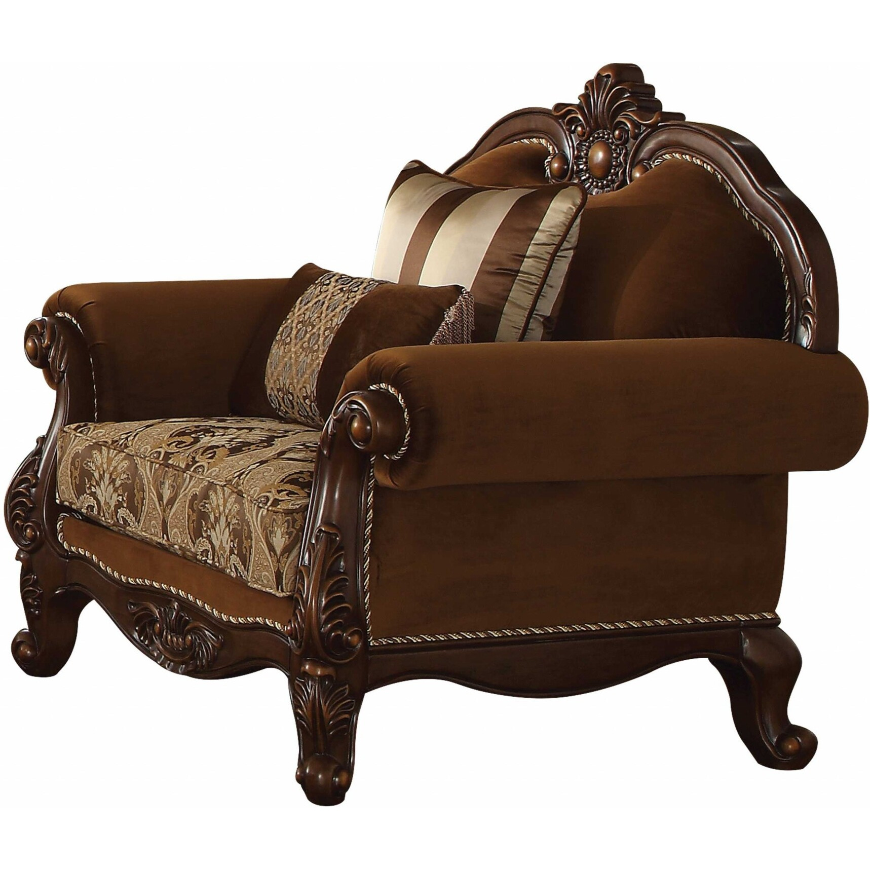 37"" X 48"" X 44"" Fabric Cherry Oak Upholstery Wood Legtrim Chair W2 Pillows