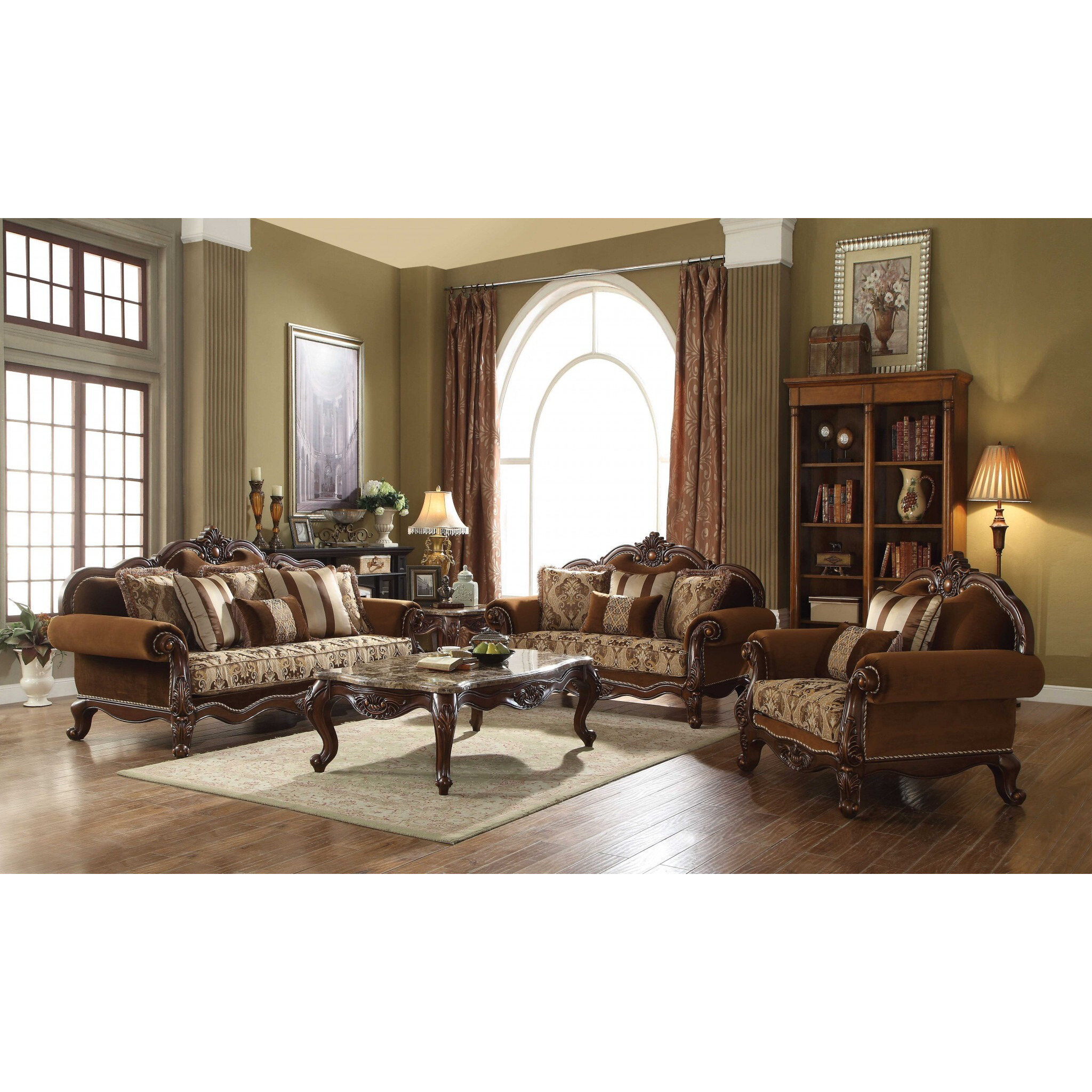 37"" X 48"" X 44"" Fabric Cherry Oak Upholstery Wood Legtrim Chair W2 Pillows