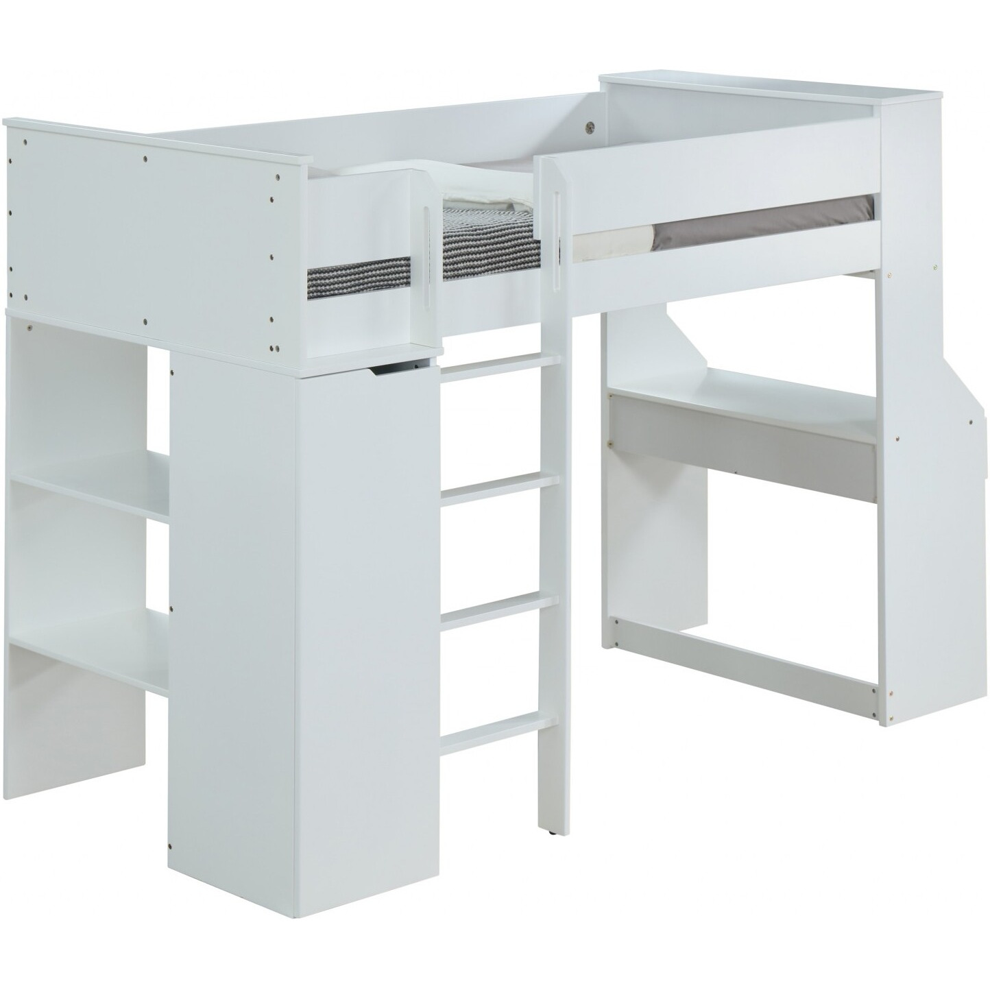 45"" X 92"" X 66"" White Wood Veneer (Laminated) Loft Bed