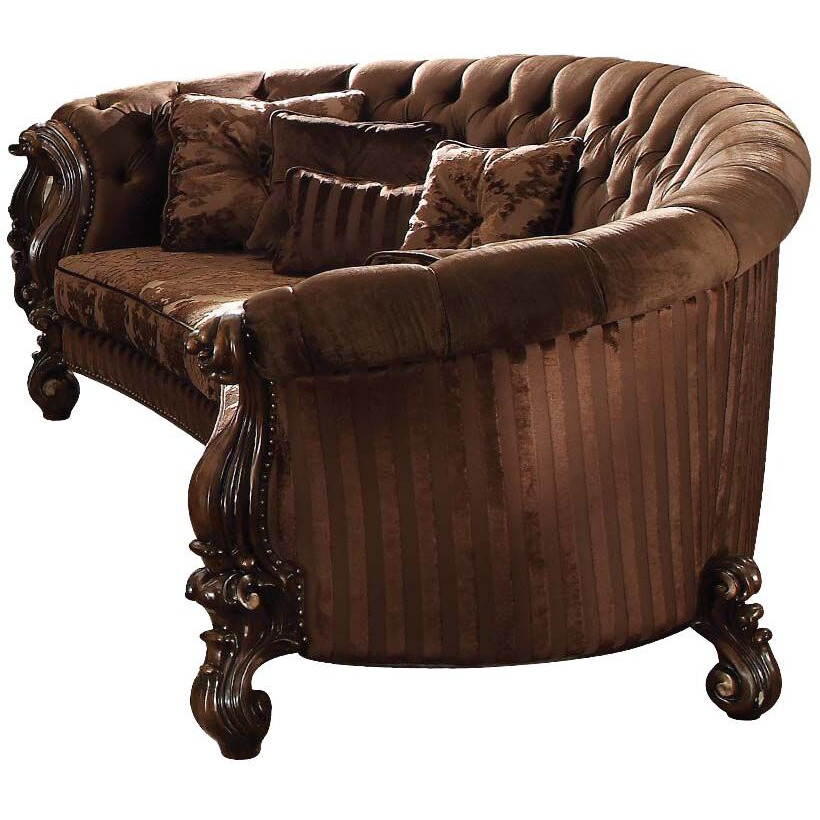 55"" X 109"" X 39"" Brown Velvet Cherry Oak Upholstery Poly Resin Sofa W5 Pillows