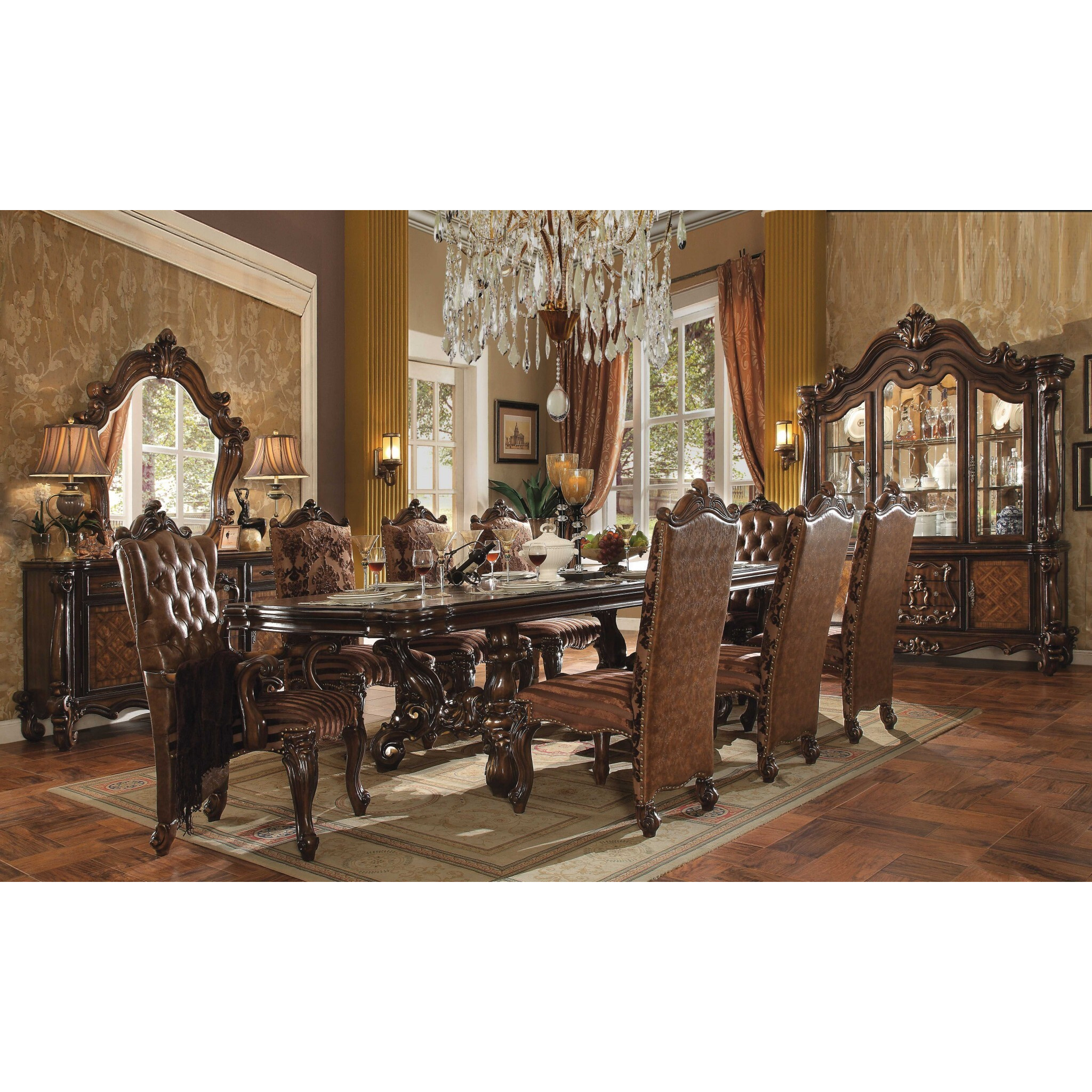 27"" X 22"" X 49"" 2Tone Brown Faux Leather Fabric Cherry Oak Upholstery Finish Side Chair Set2