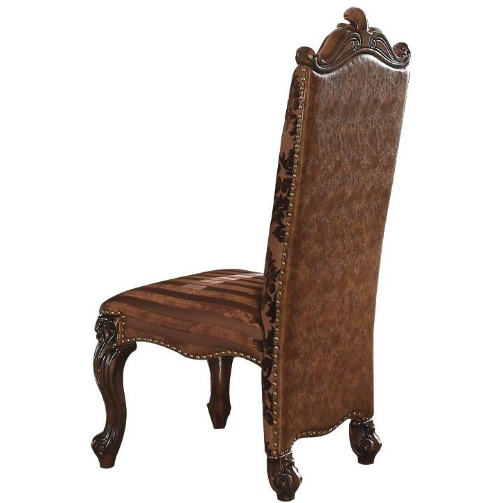 27"" X 22"" X 49"" 2Tone Brown Faux Leather Fabric Cherry Oak Upholstery Finish Side Chair Set2