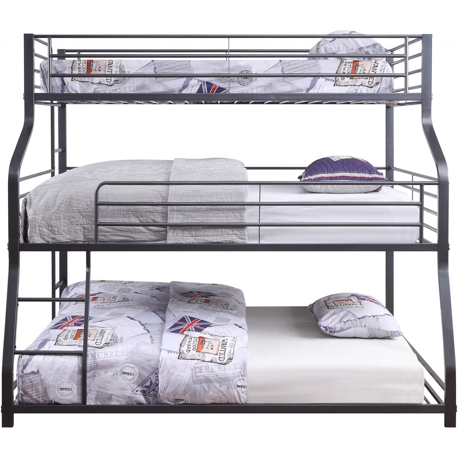 62"" X 83"" X 74"" Gunmetal Metal Triple Bunk Bed  Twinfullqueen