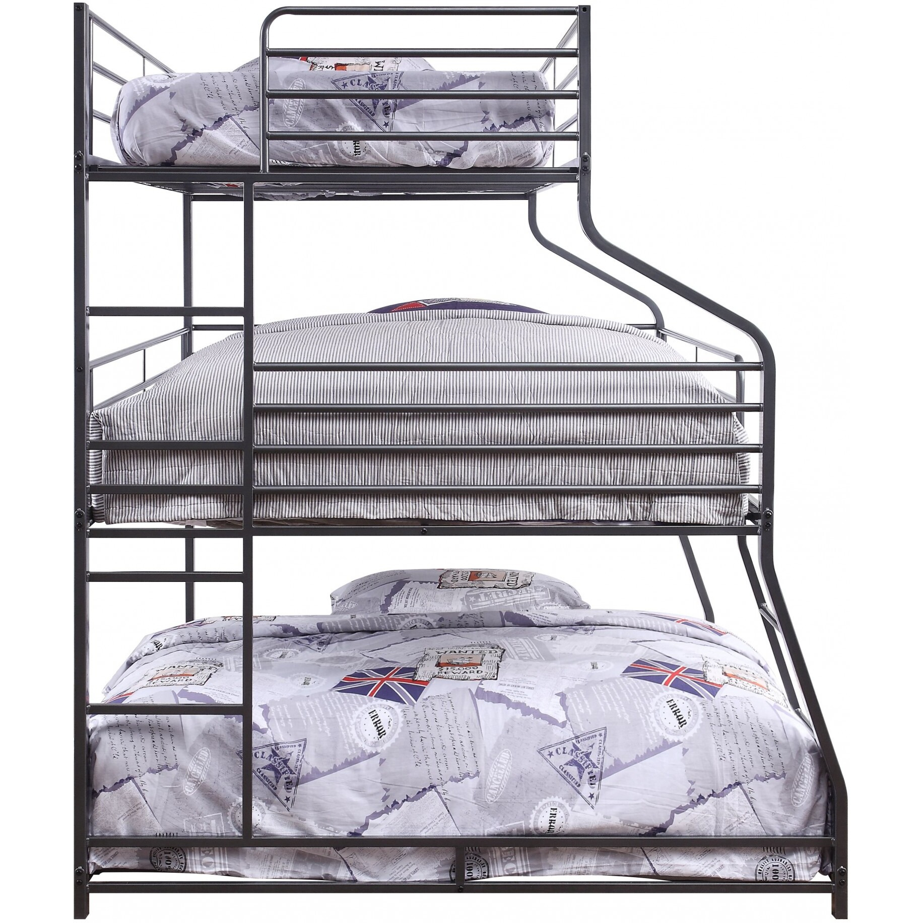 62"" X 83"" X 74"" Gunmetal Metal Triple Bunk Bed  Twinfullqueen