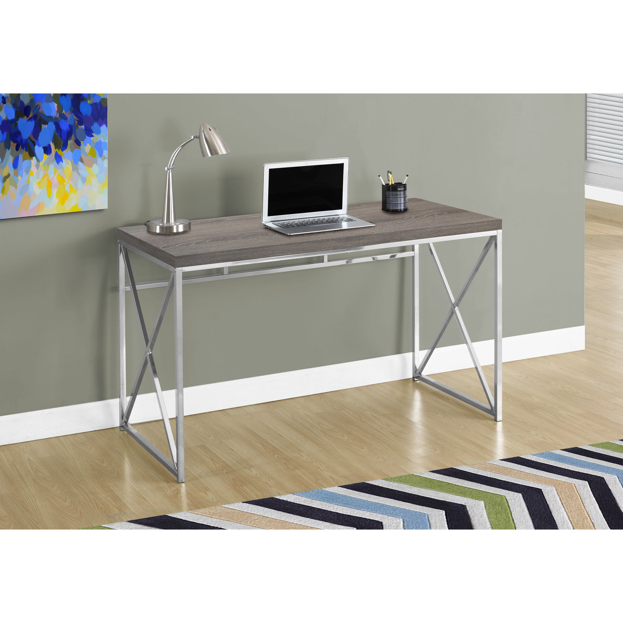 29.75"" Dark Taupe Particle Board And Chrome Metal Computer Desk