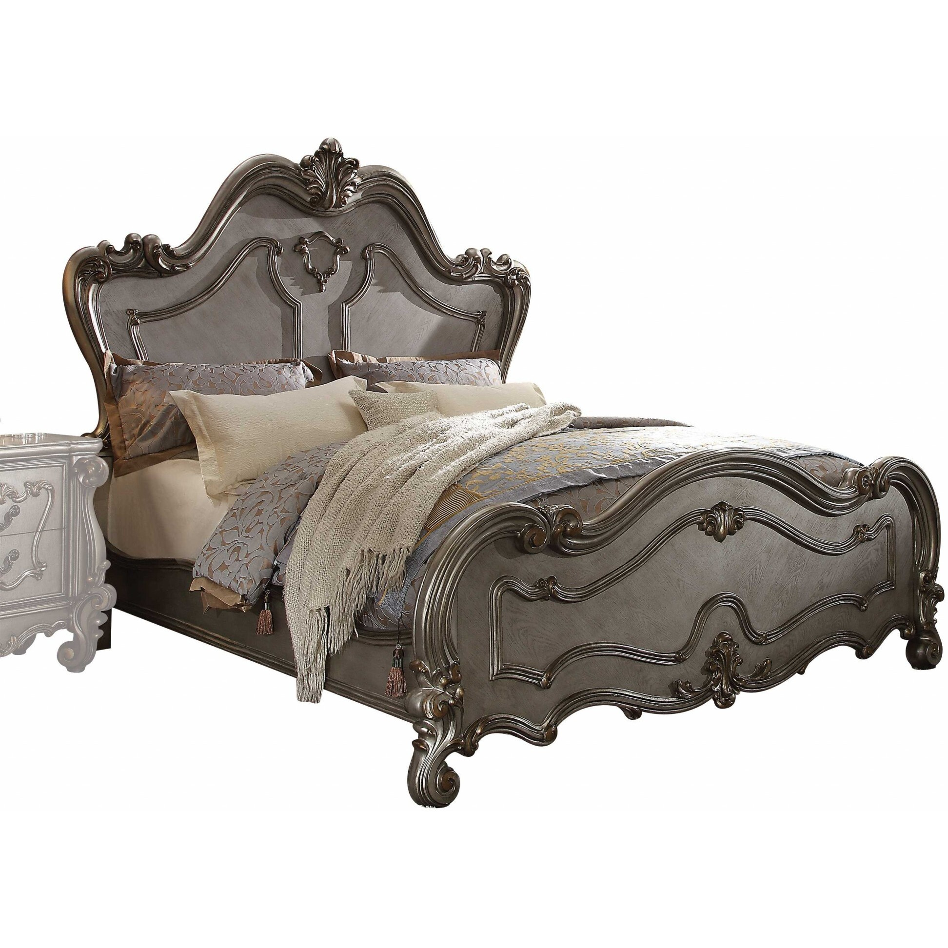 74"" X 93"" X 72"" Antique Platinum Wood Poly Resin Queen Bed