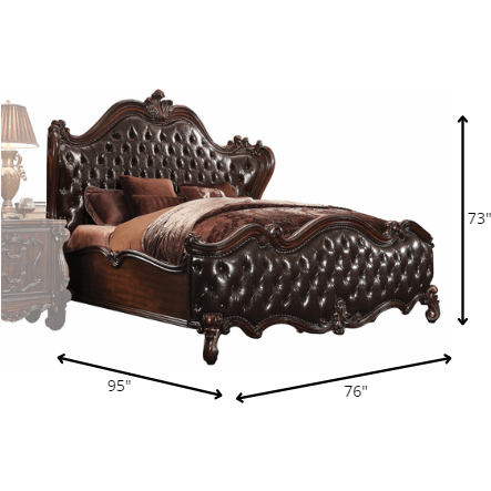 76"" X 95"" X 73"" 2-Tone Dark Brown Pu Cherry Oak Wood Poly Resin Upholstery Queen Bed