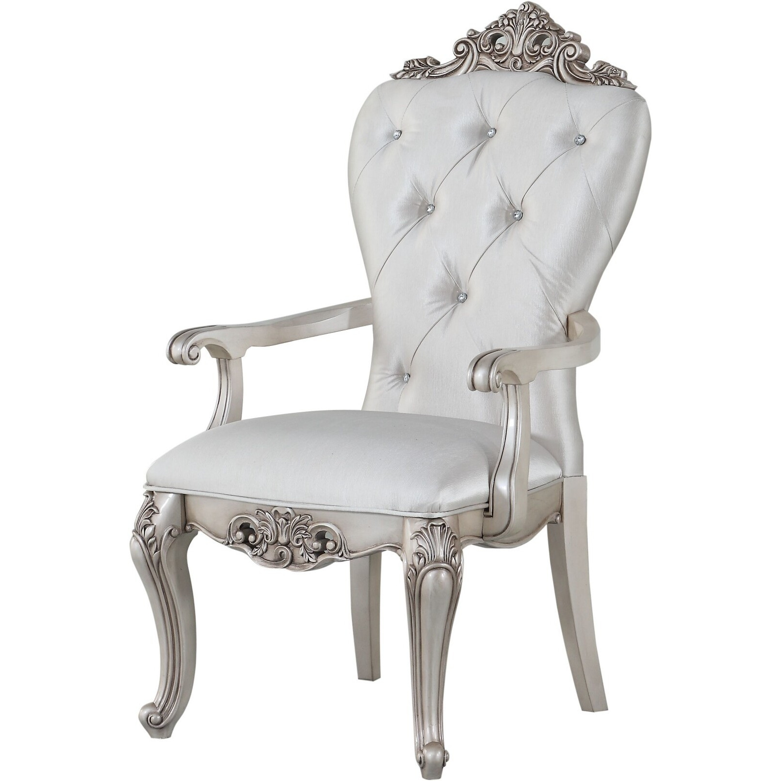 25"" X 25"" X 42"" Cream Fabric Antique White Wood Upholstered (Seat) Arm Chair (Set-2)