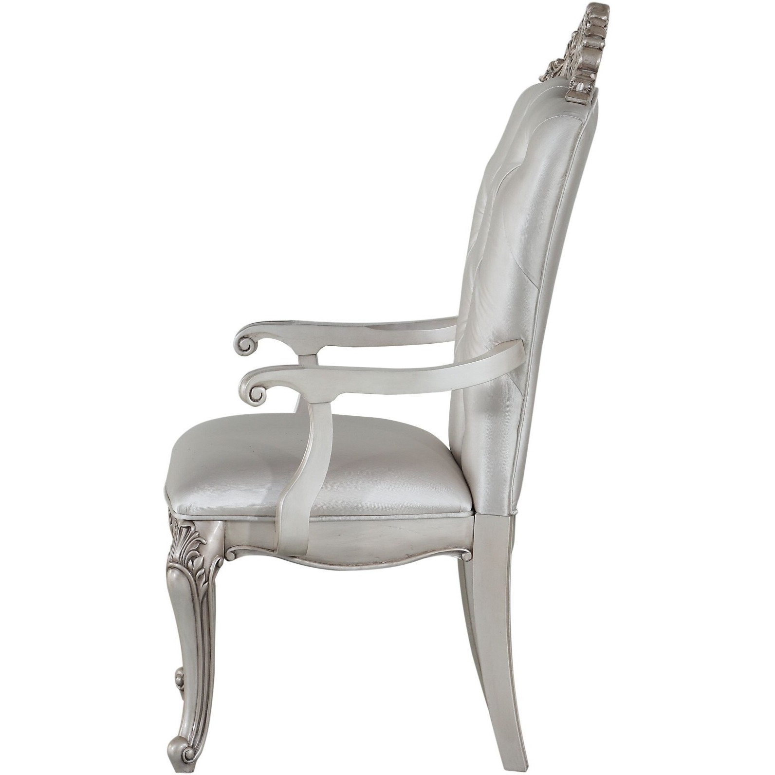 25"" X 25"" X 42"" Cream Fabric Antique White Wood Upholstered (Seat) Arm Chair (Set-2)