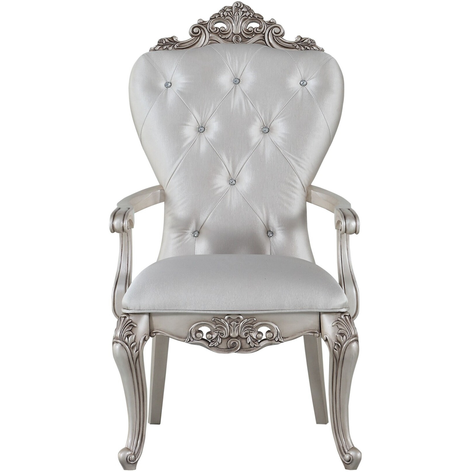 25"" X 25"" X 42"" Cream Fabric Antique White Wood Upholstered (Seat) Arm Chair (Set-2)