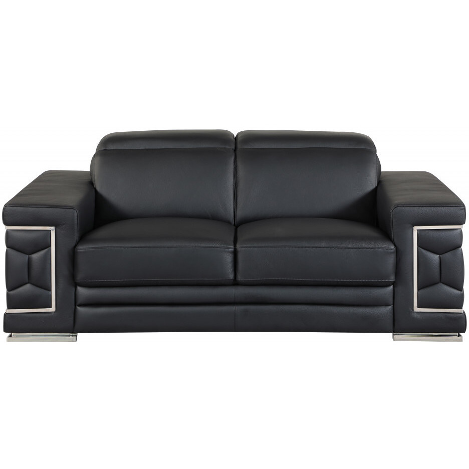 71"" Sturdy Black Leather Loveseat